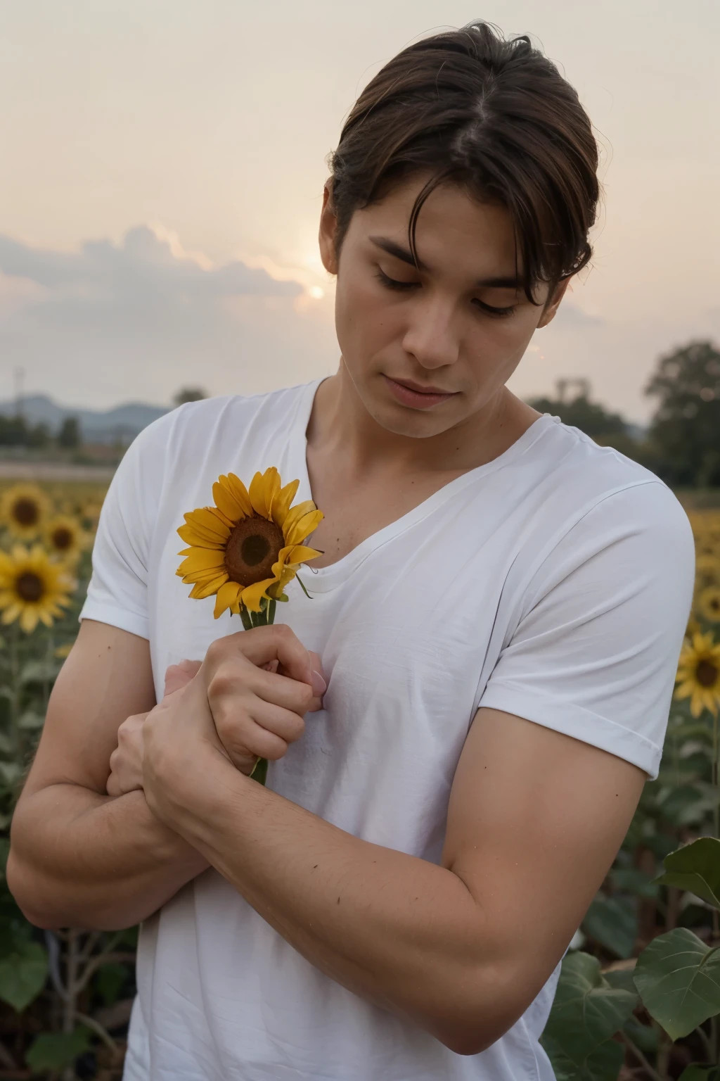 Hombre con un girasol en la mano