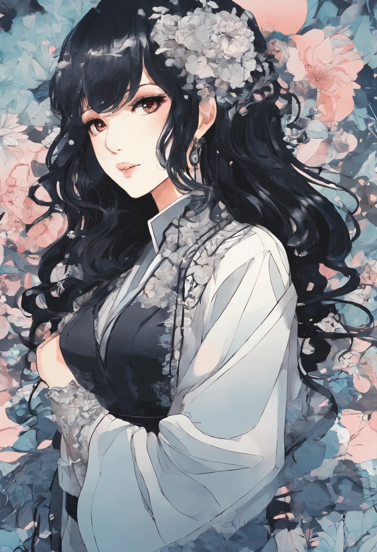 Black haired anime girl with big and gothic style