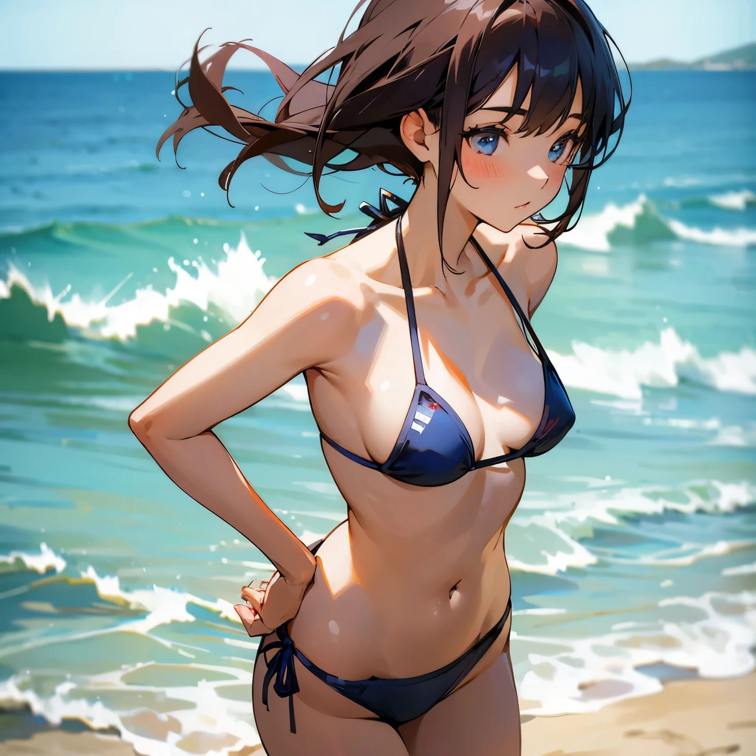 Girl with a big ass on a beach with a small bikini