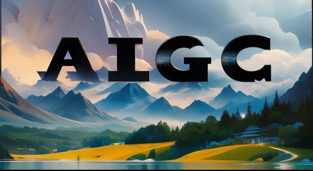 Close-up of a mountain with cloudy sky,It says "aigc", Inspired by Alexis Grimaud, alpine climate, Inspired by Alexander Giemsky, against a scenic background, Alps in the background, cover art, intermediate art, AI-generated images, All set within stunning outdoor landscapes, great great essay