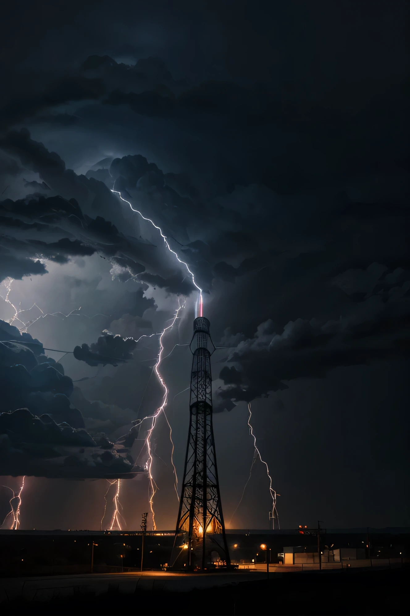 Create a cover for an Electrical Engineer where lightning bolts and transmission towers are evident in a dark place full of clouds and lightning bolts everywhere, highlighting the lightning bolts that illuminate the most.