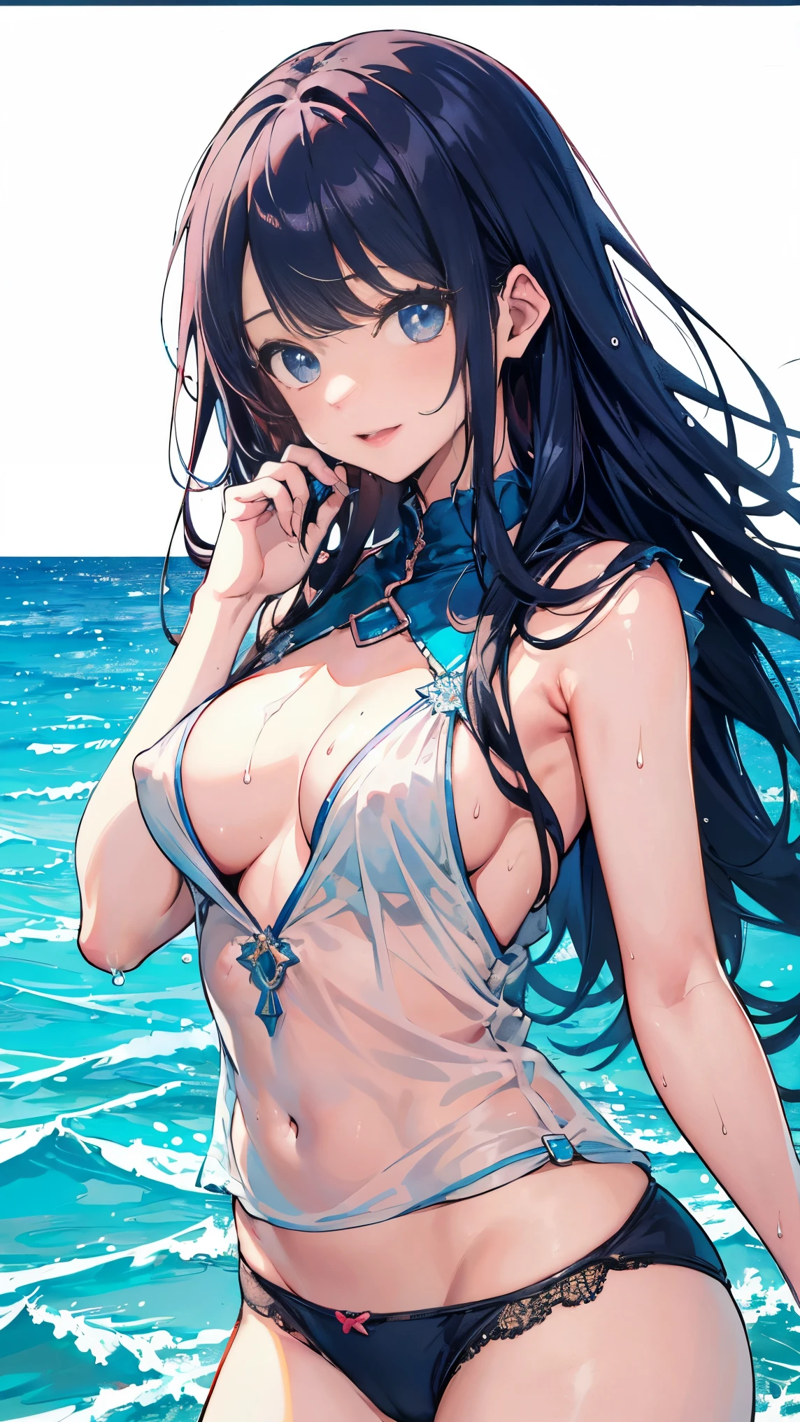 ((masterpiece、4k、8K、highest quality: 1.perfect fingers: 1.perfect anatomy: 1.3、background blur))、((Super precise expression))、((************、thin、small face、super beautiful girl、straight long hair))，Anime girl in a blue bikini with fish around her, wallpaper anime blue water, Google on pixiv artstation, Trending on Art Station Pixiv, Gweiz art station pixiv, detailed digital anime art, goddess of the sea, Kushart Krenz Key Art Feminine, detailed anime art, goddess of the sea, high definition anime art，highest quality,naked，wipe panties，expose one&#39;s chest，sexy and excited，beautiful breasts,white skin,pointed chest,erect nipples,porn images，a lot of sweat，wet costume，wet body，see through，underkirt lift，nipple slip from，cum on breast，cum in pussy，