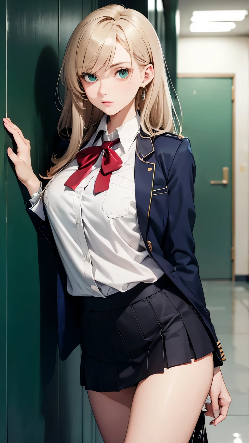 Takina inoue, masterpiece, best quality, 1 girls, solo, blonde long hair, alternate costume, sexy shirt, show breast, show stomuch, show armpit, crop top, underboob pleated skirt, breast out, blush, shy, sexy pose, smile, indoor, classroom, chair, desk, window, sitting, hands on chest, ((white shirt)), red eyes, open mouth, face, piercings, gal girl, gyaru, open clothes, open chest, show breast, tongue out, red sun glasses,