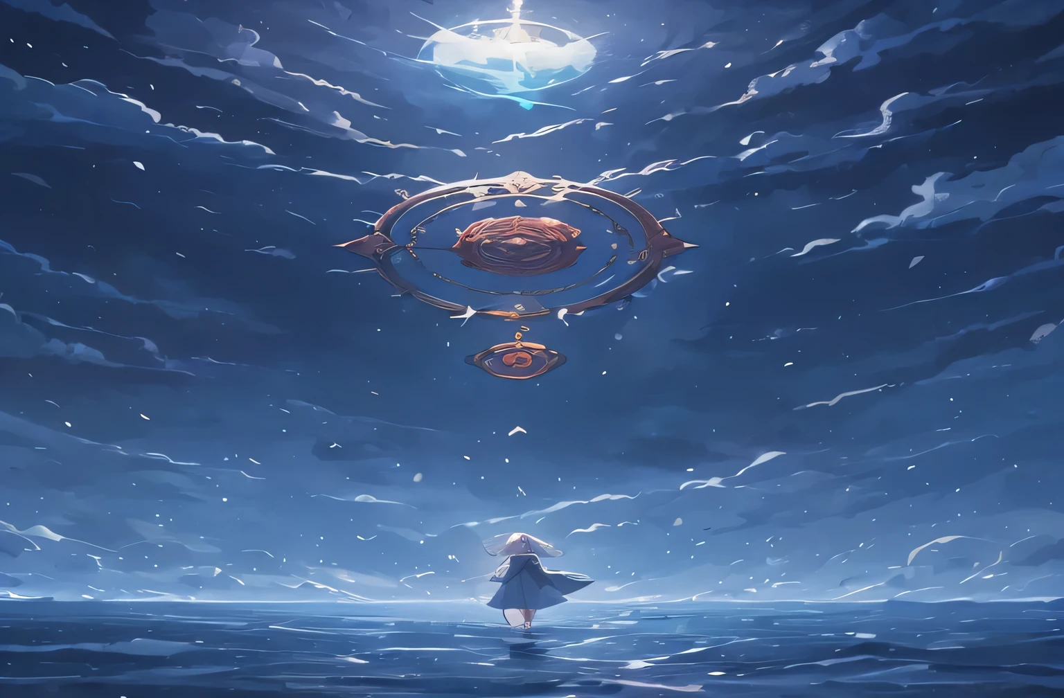 anime girl standing in the ocean looking at a giant moon, the orb of dreams, magic portal in the sky, anime art wallpaper 8 k, anime epic artwork, anime fantasy artwork, the orb of time, anime art wallpaper 4 k, anime art wallpaper 4k, anime fantasy illustration, detailed key anime art, beautiful anime artwork, 4k anime wallpaper