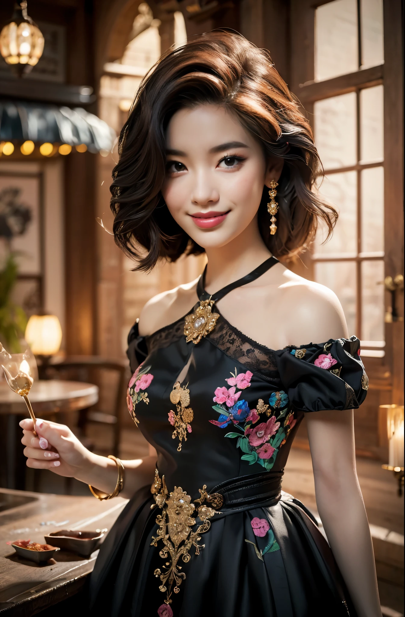 pink dress, smile, highres,sharp focus,(ultra detailed,extremely detailed),(photorealistic artwork:1.37),(extremely detailed CG unity 8k wallpaper),(((vibrant colors,vibrant theme))),(intricate),(masterpiece),(best quality),artistic photography,(photography taken by sldr),(intricate background),perfect rendered face,perfect face details,realistic face,photo realistic,analog style,((intricate detail)),(((realism))), her pet