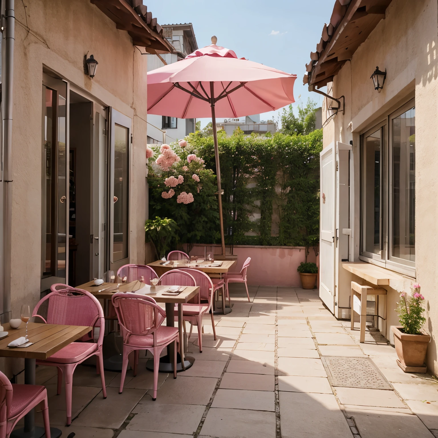 Terrace, restaurant, long courtains, pink, cherry blosom