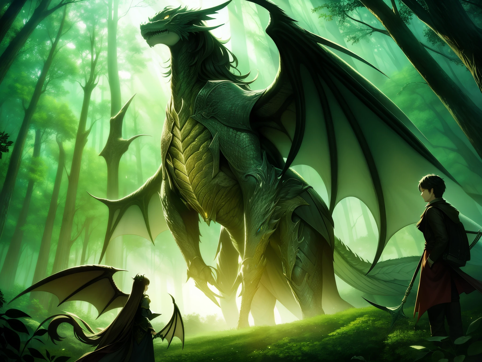 chiaroscuro、Eyes shining in detail、A giant winged creature in an enchanted forest glade [dragon:tiger:28]、night、dappled light、Poster Art、Super detailed