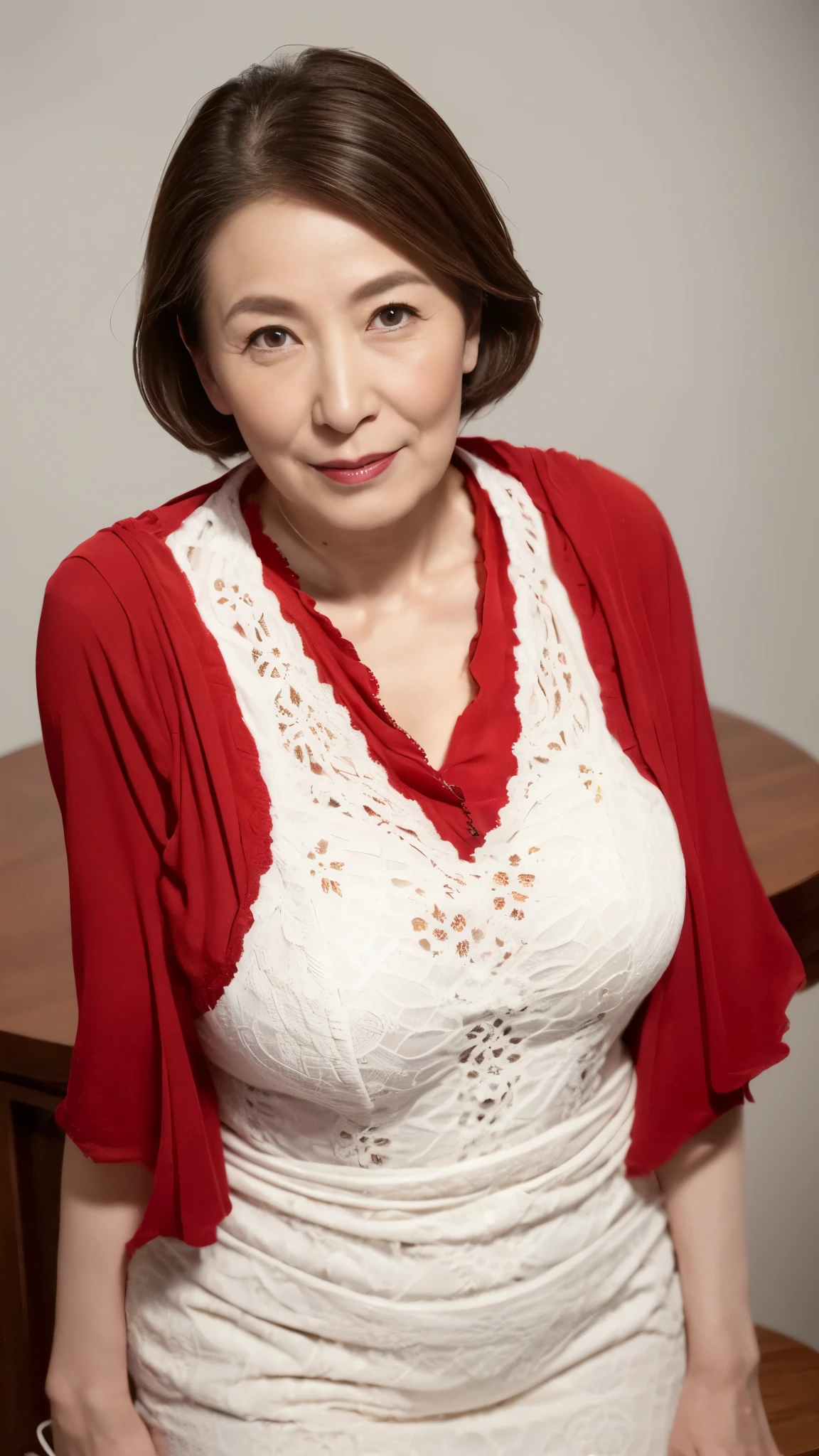 Remove Background, gravure, point of view, from the chest up, masutepiece, Best Quality, Ultra-detailed, Photorealistic, super detailed skin, Perfect Anatomy, (1 japanese mature woman), (Solo), 95 years old, Large breasts, Mature Woman Politician, glamor, A sexy, Chromo-white skin, Looking at Viewer