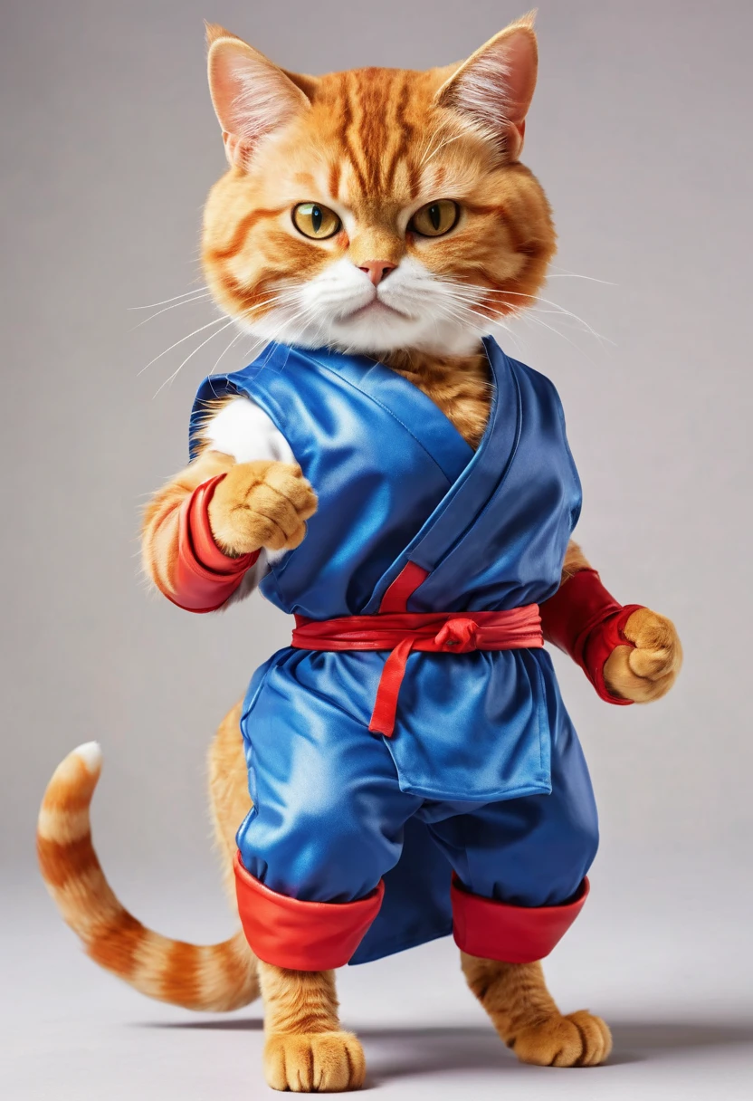 a cat on super street fighter 2 costume, retro game, detailed