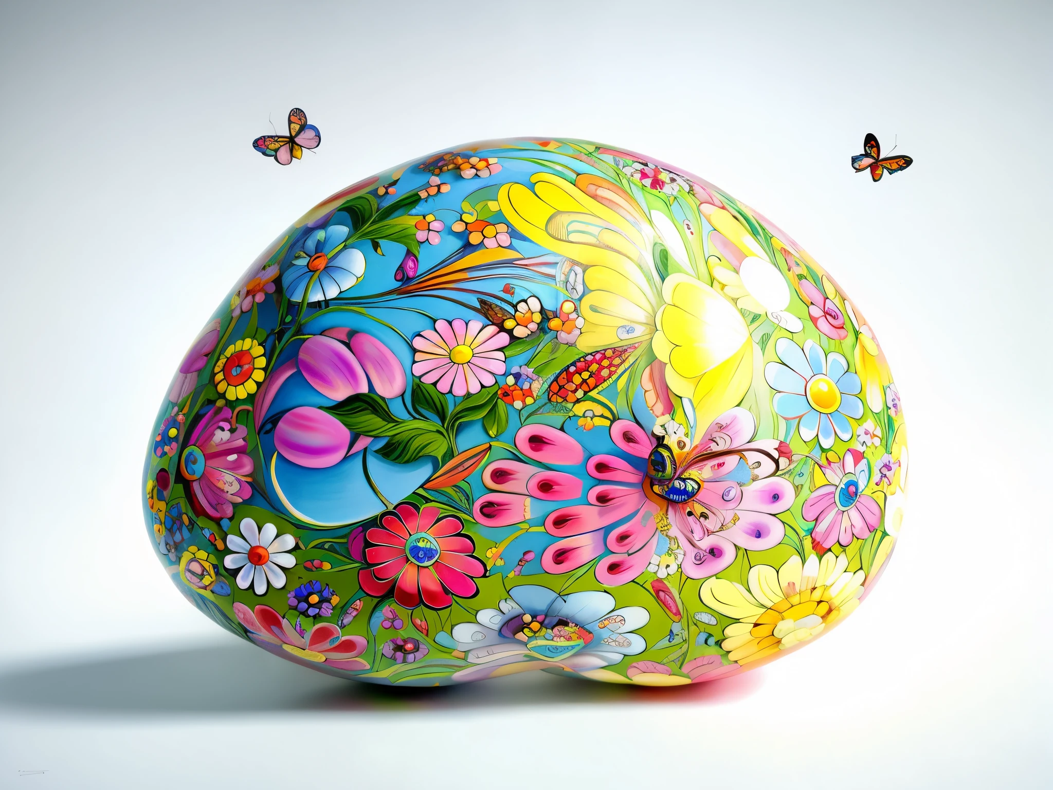 brightly colored painted Easter Egg with flowers and butterflies on it, ornate Egg, Beautiful painting, Hand Painted, an Egg, surreal, author：Juan O&#39;Gorman, Inspired by Grayson Perry, Easter, Inspired by Takashi Murakami, carefully drawn, author：Peter Alexander Hay, heavily stylized, paint color on white, super complex, Egg, by senior artist