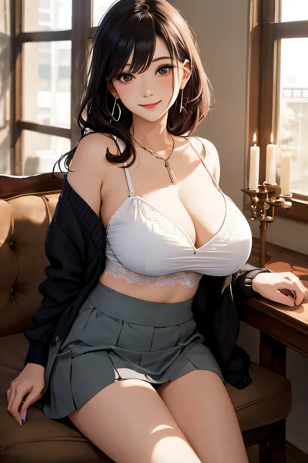 (highest quality、High resolution、detailed background、8K)、Beautiful and dense face、beautiful and smooth skin、skin texture、professional lighting、Beautiful girl in her 20s、two women、brown hair、braided ponytail、(huge breasts:1.3)、(realistic:1.2)、perfect body line、No bra、plump nipples、
Enjoy a romantic dinner by candlelight、sexy atmosphere、
Confidence and Charm、Express yourself with confidence、Charm、
Refreshing and feminine style for spring、
Sheer material is transparent and gives a light and feminine impression.、
If you want a sheer top to be the focal point, choose a simple camisole or tank top in a similar color as an inner layer.、
If you want to enjoy sheerness, pair it with an inner layer with lace or embroidery details for a subtle accent.、
For spring, choose sheer tops in pastel or bright colors to bring out the seasonal feel.、
Choose a design with a high neck or ruffles for a more feminine look.、
Pair it with a pleated skirt for an elegant and dynamic look.、
On chilly spring days, it's a good idea to wear a cardigan or a light jacket.、
We also recommend layering with a shirt or blouse made of sheer material as an outer layer.、
Add a simple necklace or earrings for a sophisticated look.、
Choosing accessories in metallic colors will give you a trendy look and add to the spring feel.、
Wear nude sandals for a light look on your feet.、
looking at me with a very happy expression、Have a slight blush、smiling、sexual expression、cute