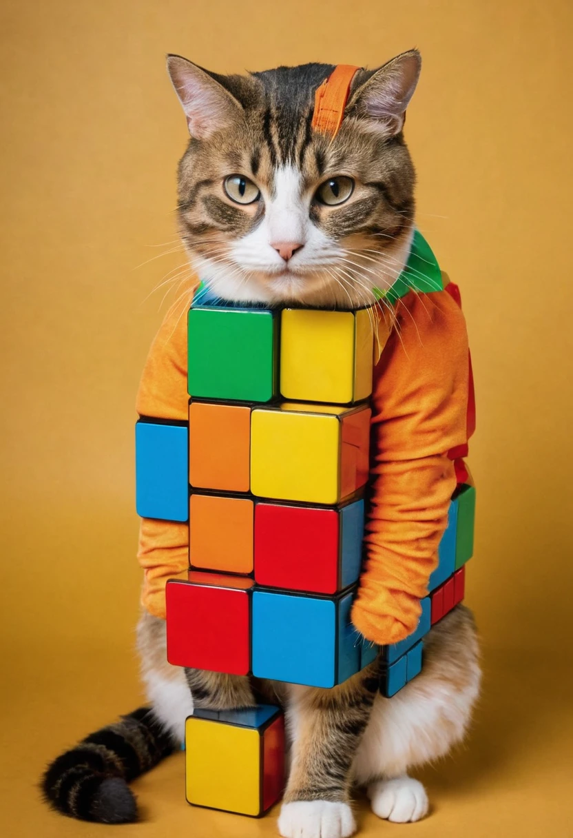 a cat on super mario costume, retro game, detailed