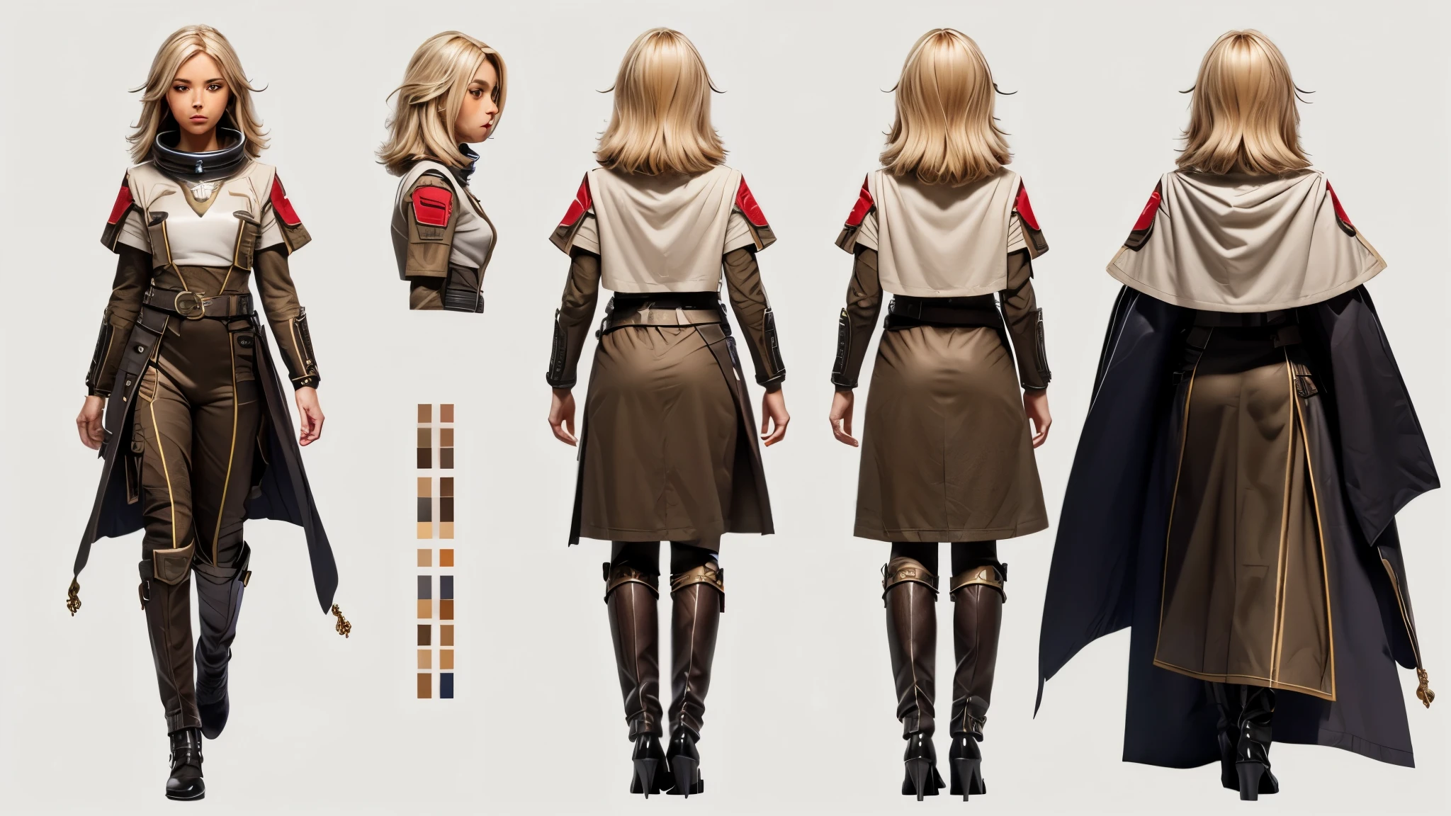 (Masterpiece, best quality), detailed, ((character concept art)), ((character design sheet, same character, front, side, back)), many items, (different gender, sci-fi uniform cloth, space traveler cloth, military cloth, many parts), (different skin color:2) , (detailed eyes), detailed face, different expressions, different physical form, different hair color,  detailed hair, different style haircut, full of details, (simple background, white background: 1.3)