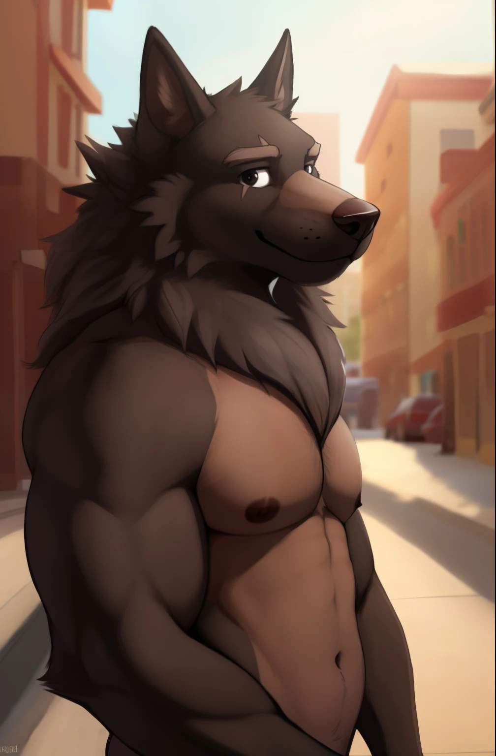 Lyall, male, muscular, tail, wolf tail, (outside:1.3), (posing:1.3), (soft shading), 4K, it&#39;s empty here, ((detailed face, (detailed eyes:1.0), detailed)), (whole body), от zackary911, from Sausch, (for dating:0.5), I look at the viewer, male focus, black eyes, Thick eyebrows, flat color, muzzle, nipples, 