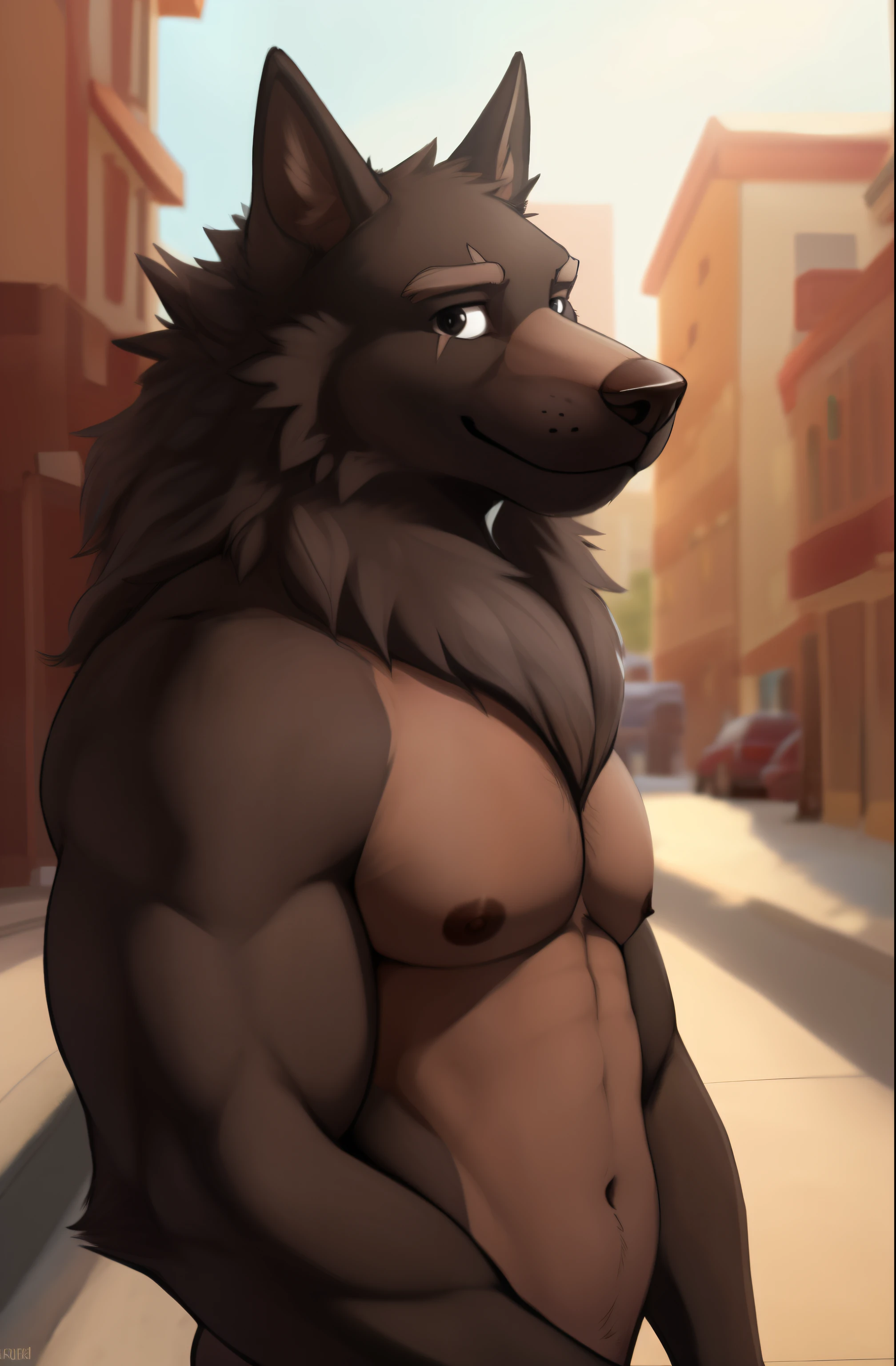 Lyall, male, muscular, tail, wolf tail, (outside:1.3), (posing:1.3), (soft shading), 4K, it&#39;s empty here, ((detailed face, (detailed eyes:1.0), detailed)), (whole body), от zackary911, from Sausch, (for dating:0.5), I look at the viewer, male focus, black eyes, Thick eyebrows, flat color, muzzle, nipples, 