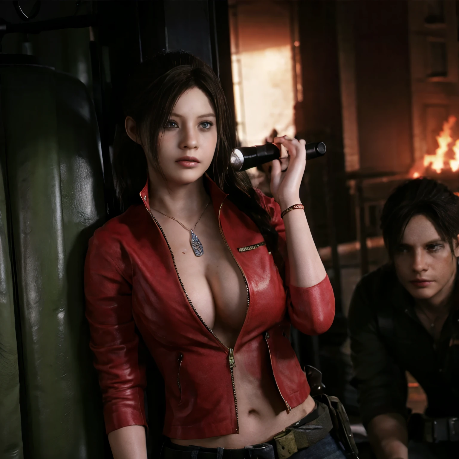 Claire Redfield, and a zombie, zombie behind her