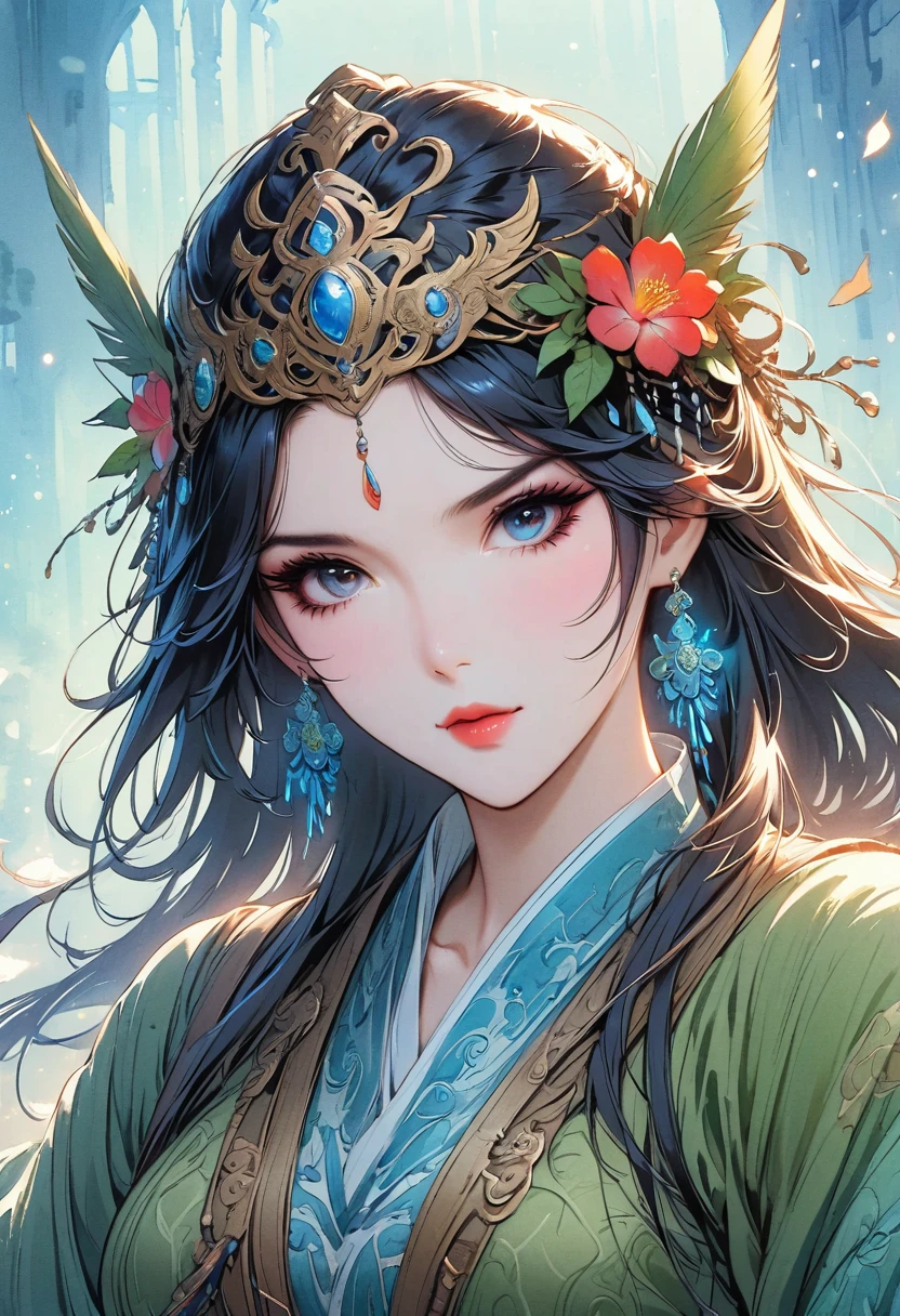 midden, (sharp focus:1.2), portrait, existtractive young woman, (pretty face:1.1), delicate eyes, sweet lips, (Eye makeup:1.2), (tight body:1.2), wear (floral skirt:1.2) exist (beach:1.2). (Morning sunlight lighting:1.2), depth of field, Bokeh, 4K, high dynamic range. go through (James C. Christensen:1.2|Jeremy Lipkin:1.1).