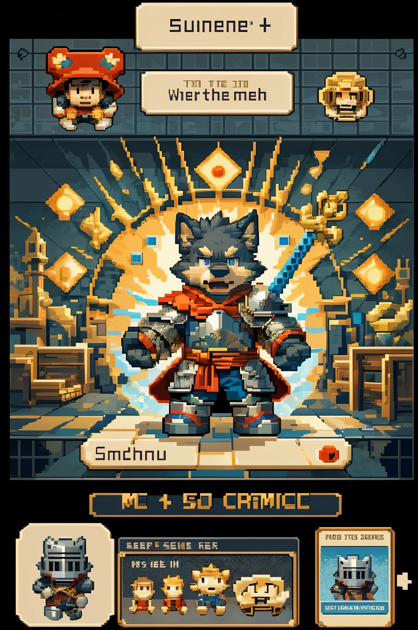 anthro(wolf), (gray-black fur:1.5), white beard, (((knight costume, long red cherry cloak))), by takemoto arashi, by kamyuel, by milkytiger1145, by 96panda, ((pixel art:1.5)), pixelated, solid color, (chibi:1.2), winner artwork, highres, cinematic shadow, (detailed background), User Interface of open world game, third person perspective, mmorpg, retro games, dots game, pixel art, dungeon, Crisis, (dynamic pose:1.6), assorted expression, full body, retro games, mario style game, medieval fantasy game, a game console from the 80s, a pixelated world,an adventurous hero with a sword a colorful and vibrant palette, high score challenge,retro game level design,immersive retro game environment
