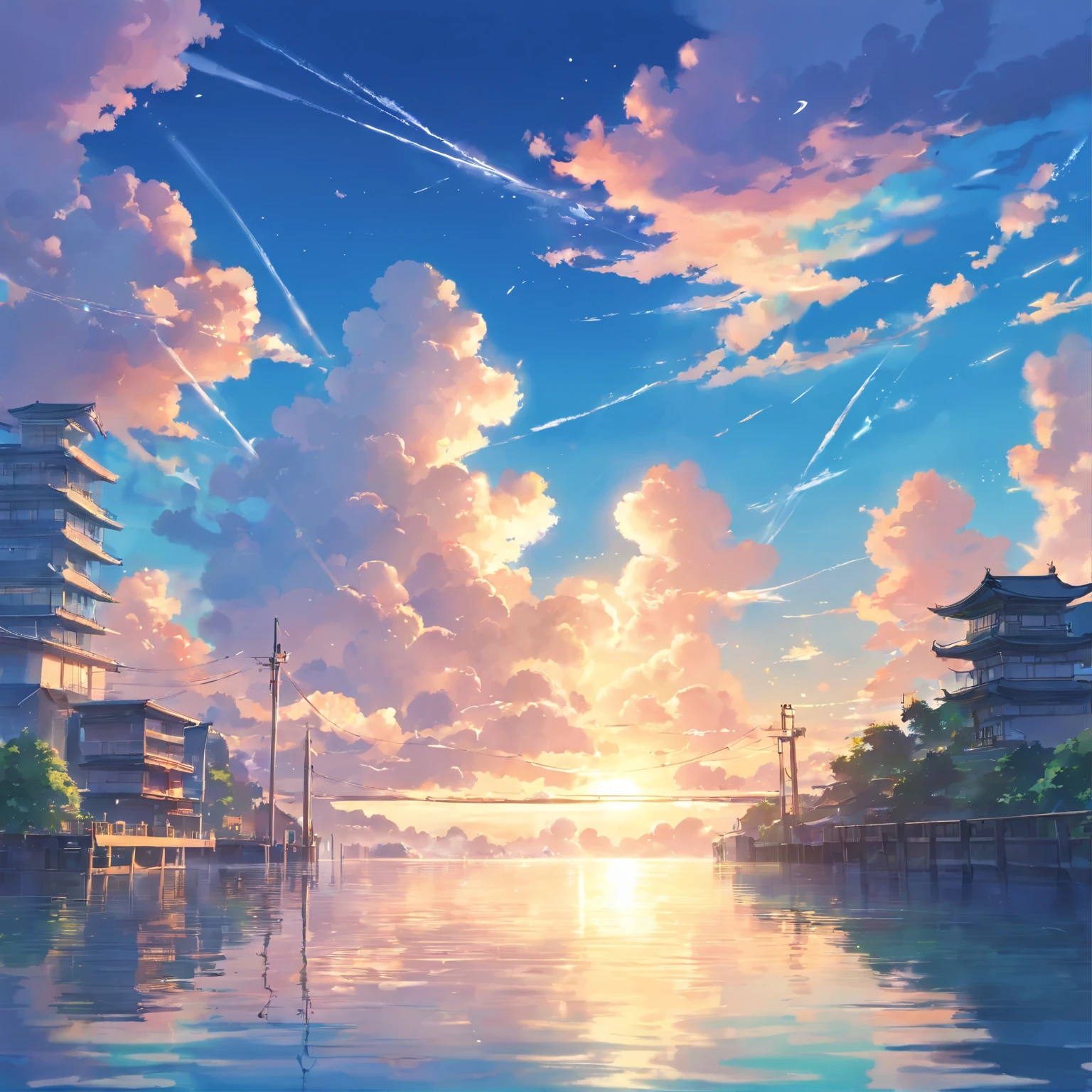 "surrounded by clouds,Landscapes drawn with beautiful and smooth graphics,light clouds floating on the water surface,It's like a fairy tale land。A hazy light passes through the clouds,Reflecting stunning light and shadow effects。In the photo you can see a sea of clouds,The approaching scenery is mesmerizing。"