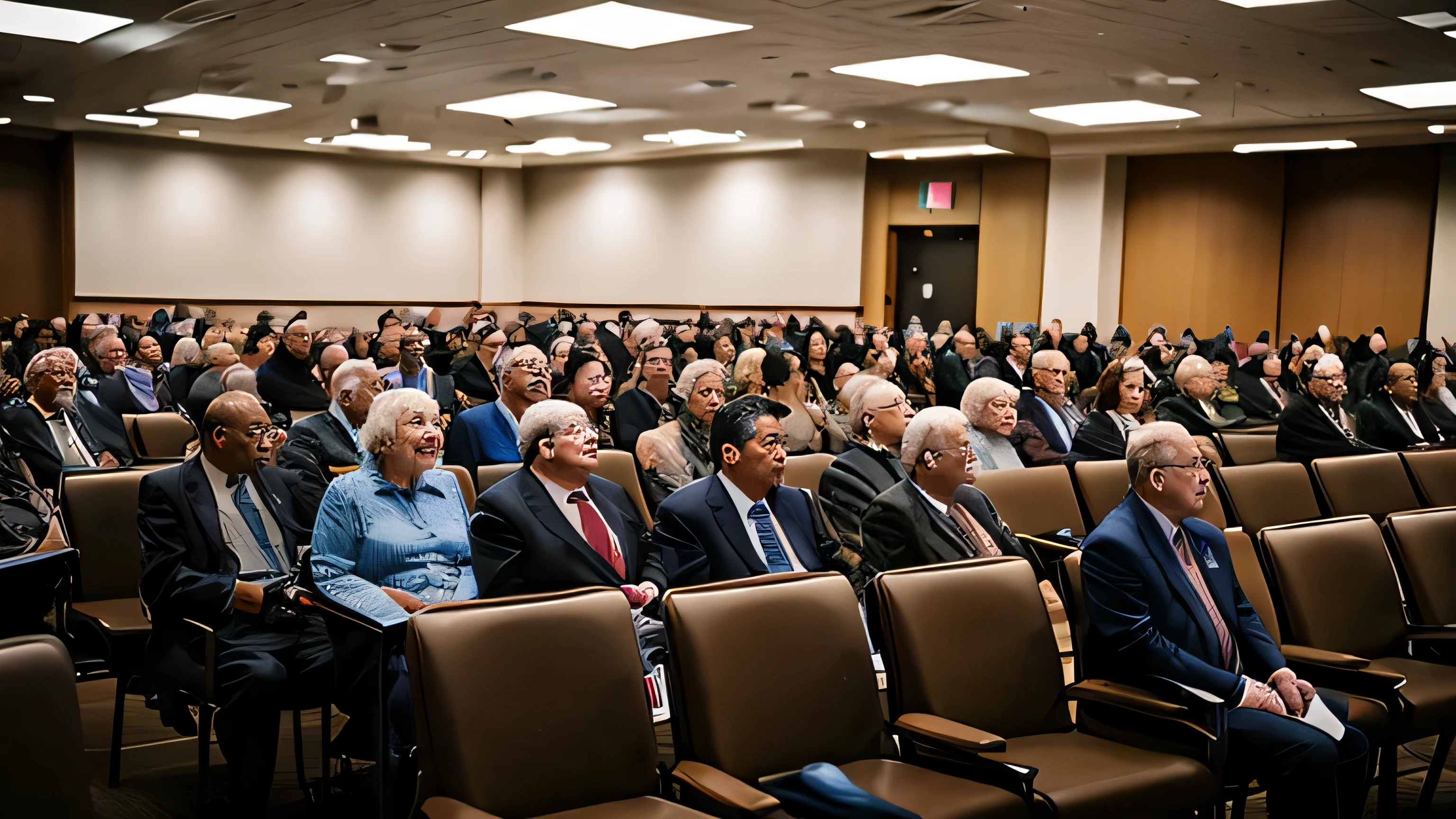 Leadership of Jehovah's Witnesses、fat old people meeting、conference room、suit、american man、high resolution、