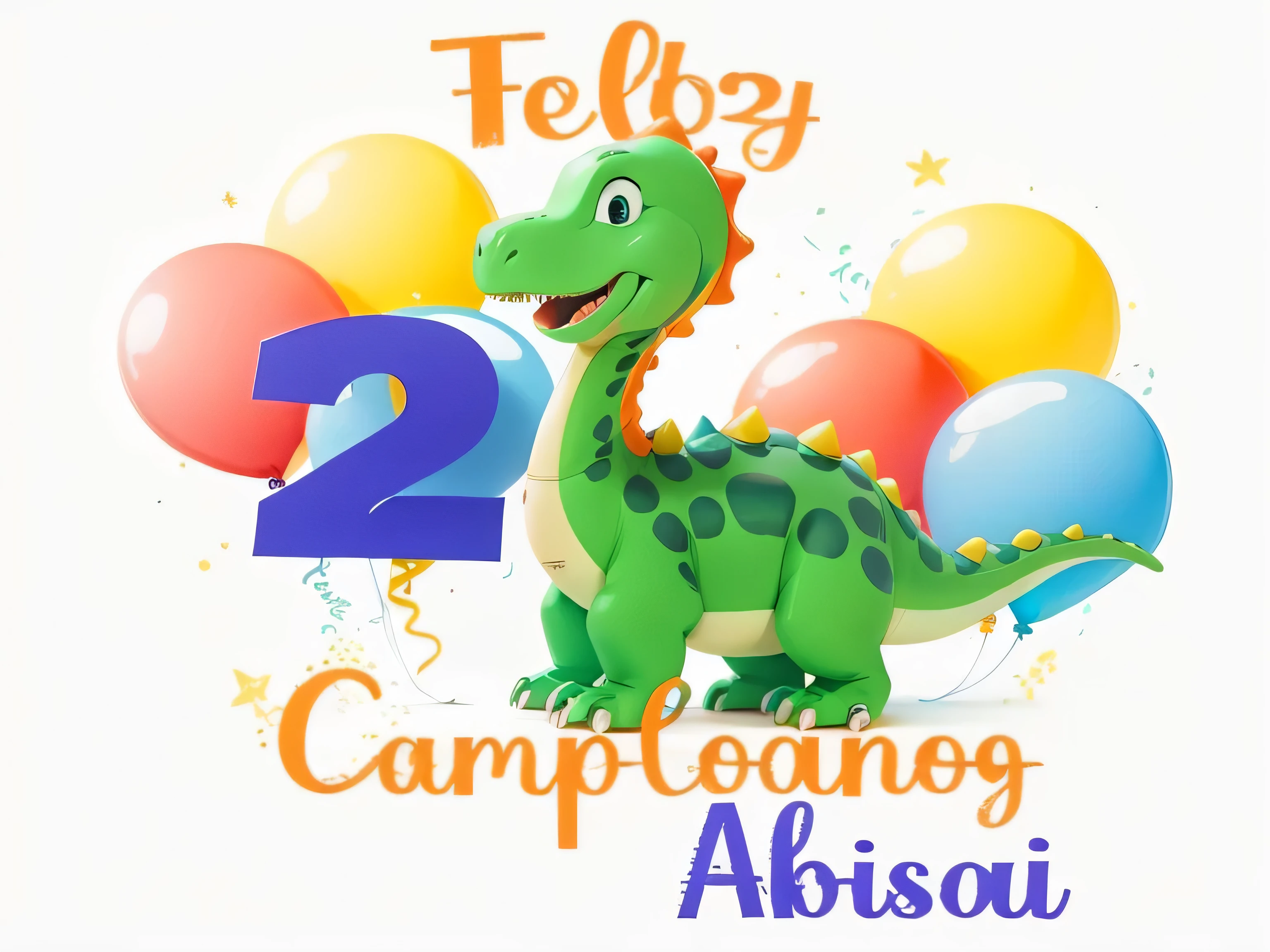 a closeup of a dinosaur with balloons and a number 2, 2 years old, 2995599206, 3945074687, 3127318783, 4262862863, 3237315913