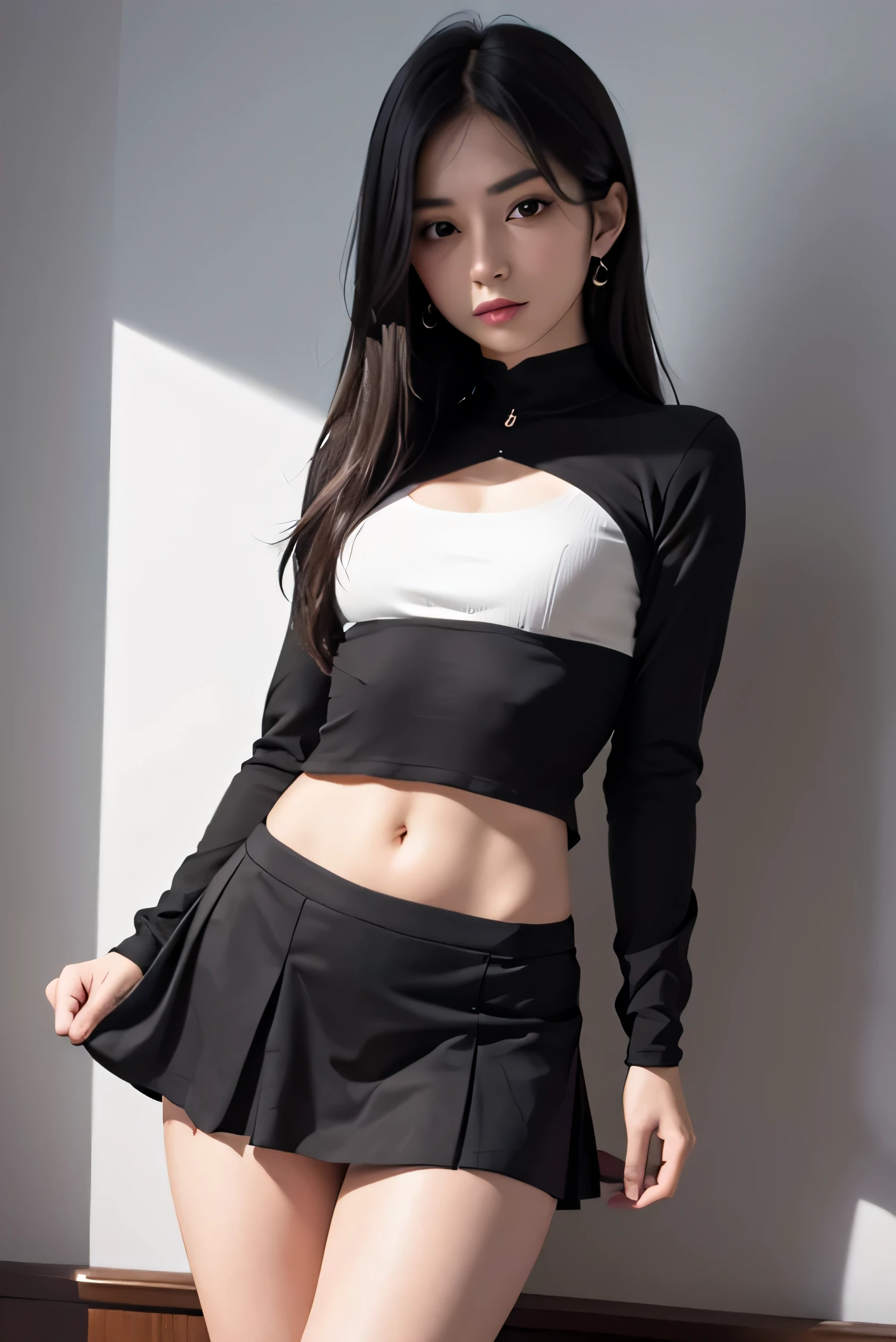 Foto de mujer de cuerpo completo con manos perfectas, Small black skirt