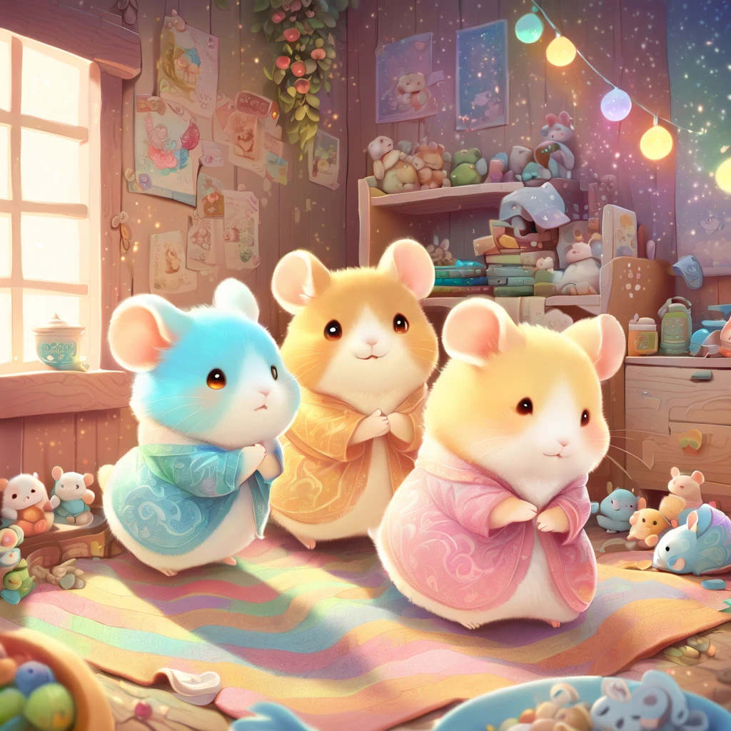 cuteAn illustration,hamsterの幼稚園,hamsterの親子:animal:cute:Snuggle up close:sleep:comfortable and warm:looks happy,An illustration,pop,colorfulに,color,dim,lamp light,hamsterの親子が眠っています:dream happy dreams,The room is warm and full of happiness,,colorful,fancy,fantasy,patchwork:quilt,Detailed details,fluffy,randolph caldecott style,hamster,最高にcutehamster,fluffyhamster,豊富なcolor,Cast colorful spells,concentrated,best configuration,perfect composition,accent,子供が喜ぶAn illustration,For kids,feel warm,wonderful like a dream,幸せで楽しそうなhamster達,Children's toys,dance,children&#39;s room,group photo,Little,Cast colorful spells,Sparkling