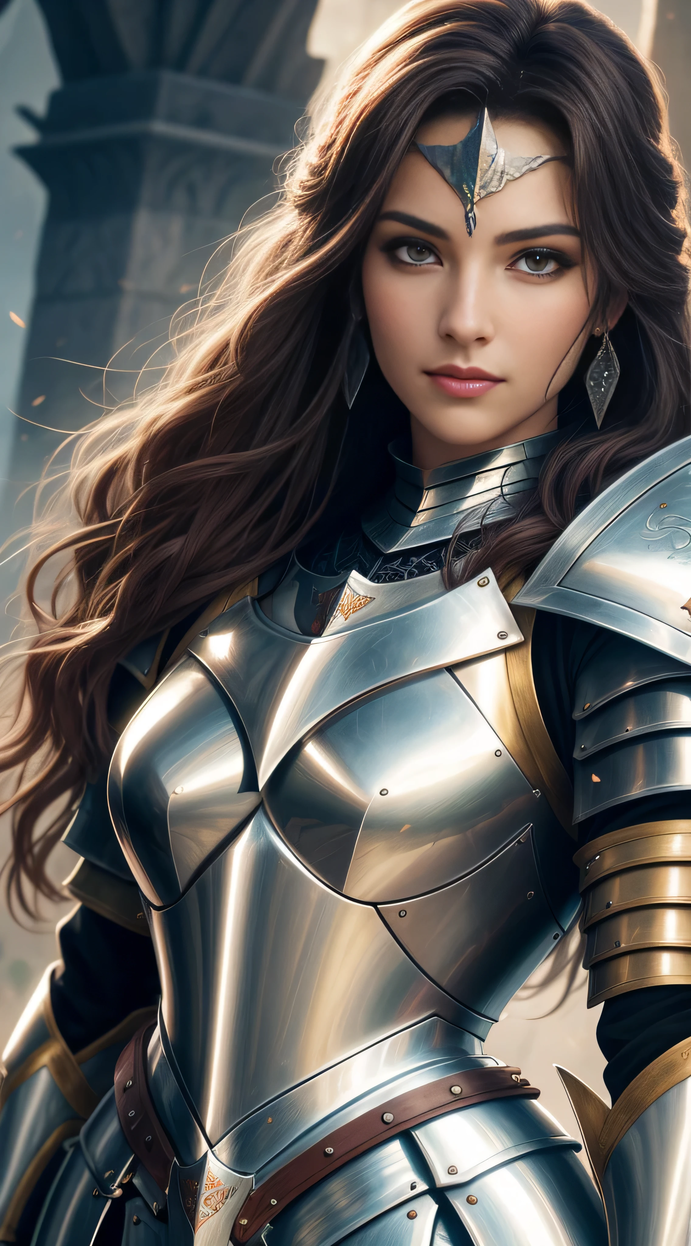 a woman in a suit of armor，With a sword and a sword in his hand, beautiful female knight, of a beautiful female knight, beautiful female warrior, gorgeous female paladin, a beautiful woman warrior, Armor Girl, fantasy paladin woman, Fantasy Woman, Beautiful armor, girl in knight armor, Art germ. High detail, a fantasy warrior, Epic fantasy art style HD