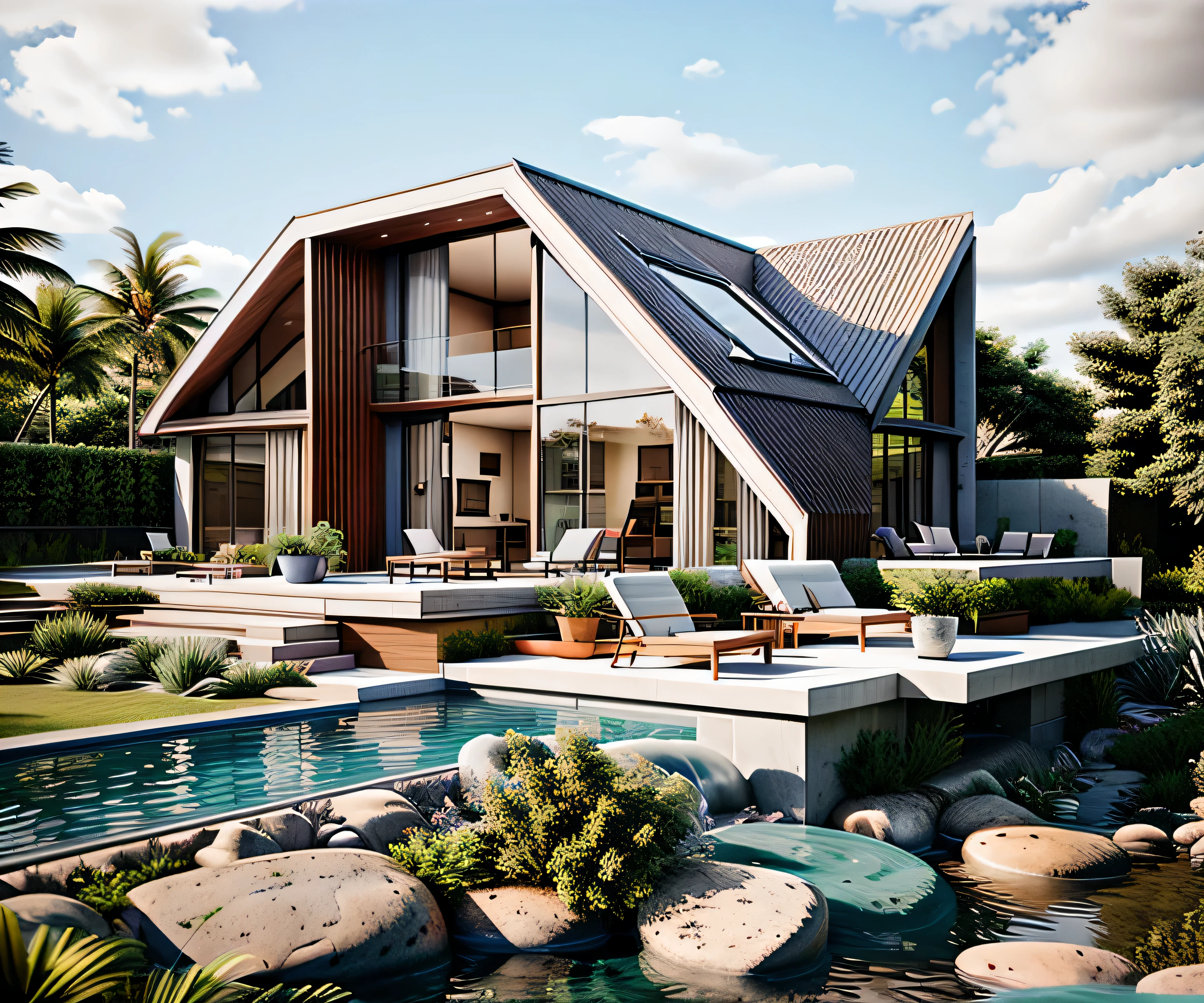 the exterior of the house, daytime, realistic, (( render vray )), cloudy sky, morning, sunlight, spring light, detailed, modern style, clear image, glasses, high reflection,
RAW photo,  8k UHD, DSLR, soft lighting, high quality, film grain, Fujifilm XT3