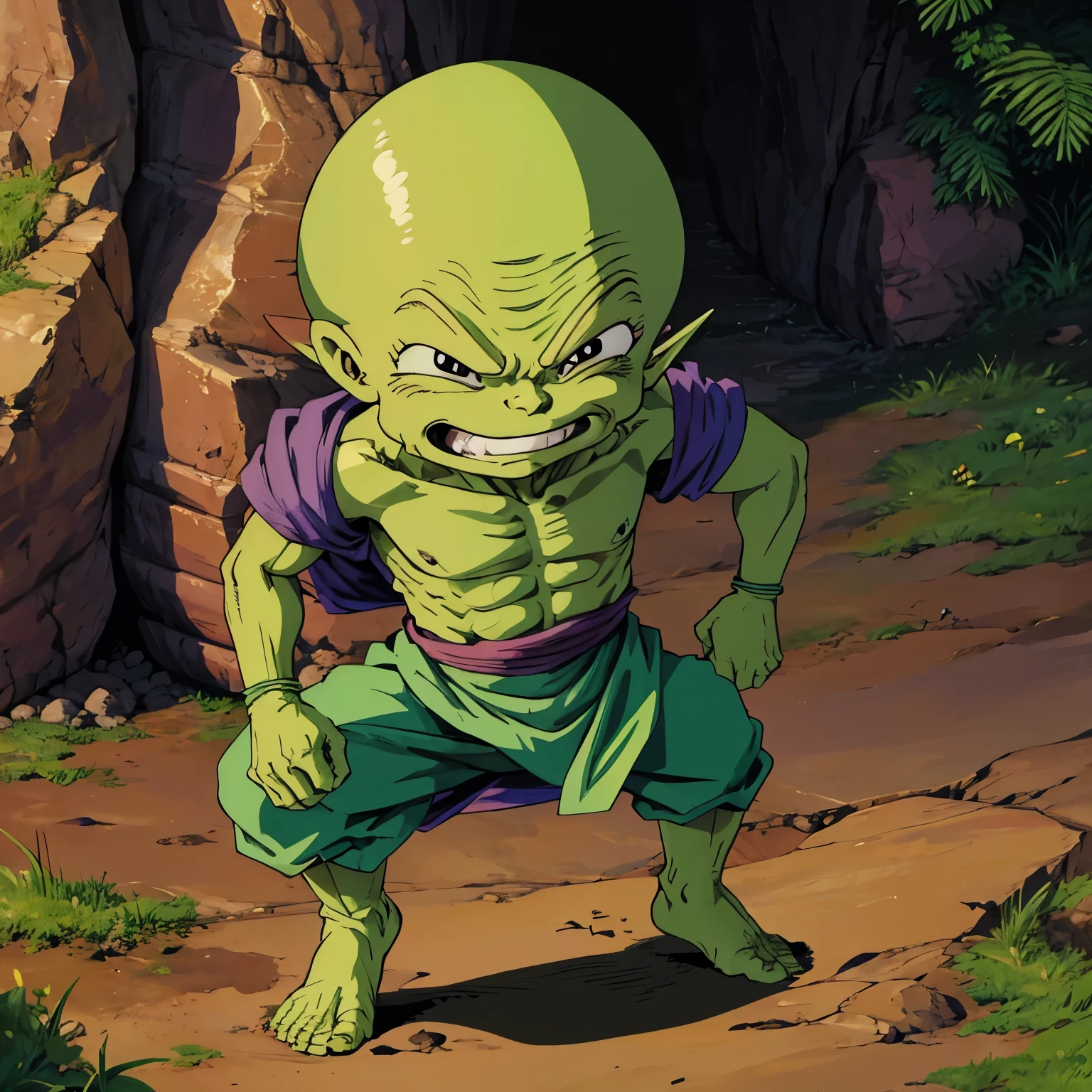 iconic Dragon Ball Z character Piccolo with a pepe meme face