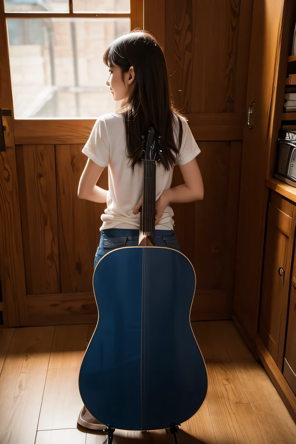 Guitar teaching back view one to many 4K indoor