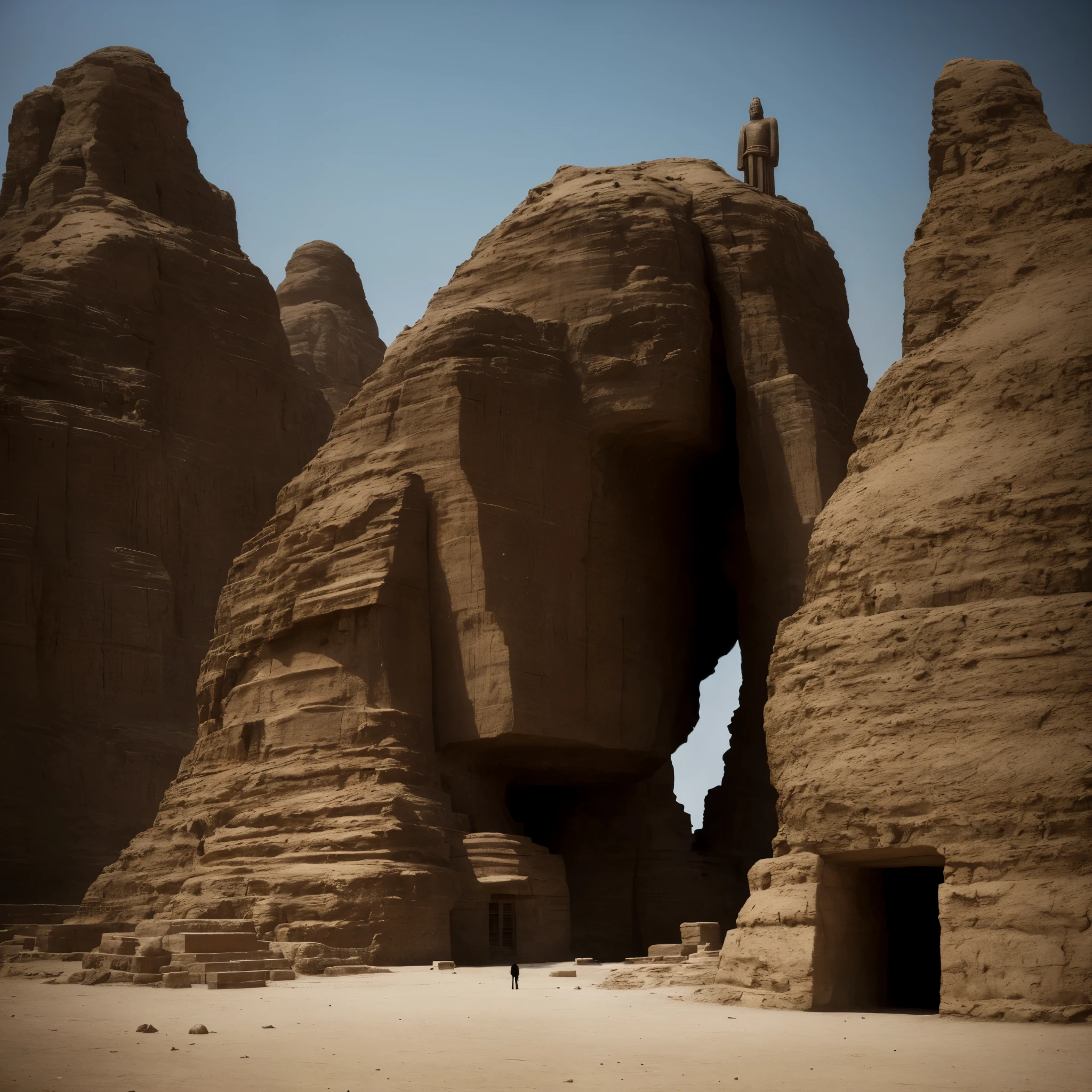 In the heart of a hidden, ancient cave lies a solitary figure - a stone-carved statue of a wise man, his stone eyes gazing deeply into the unknown. The cinematographic masterpiece by Denis Villeneuve sets the scene, capturing every intricate detail with breathtaking precision. In the distance, the enigmatic silhouette of a Sphinx stands guard, shrouded in mystery. The year was 2012, and this stillage was taken from a captivating music video. The secret society of the emperor, whispers of which echoed through the stillness, seems to have left their mark on this sacred place.

With a dynamic blend of texture and