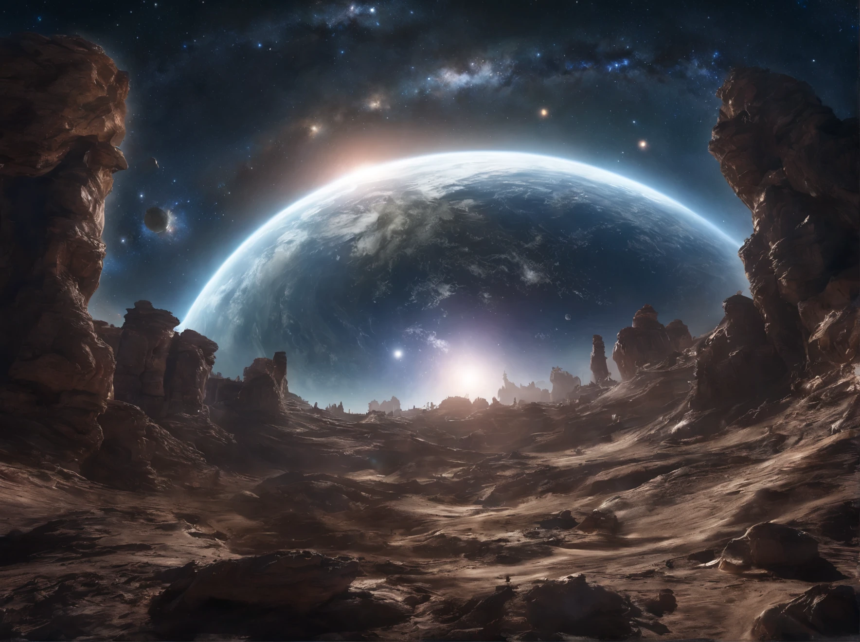 Main items、upscale、Excellent image quality、8K quality、Beautiful starry sky pictures、Gorgeous、arched galaxy:1.25、Alafed's view of Earth from Saturn:1.9