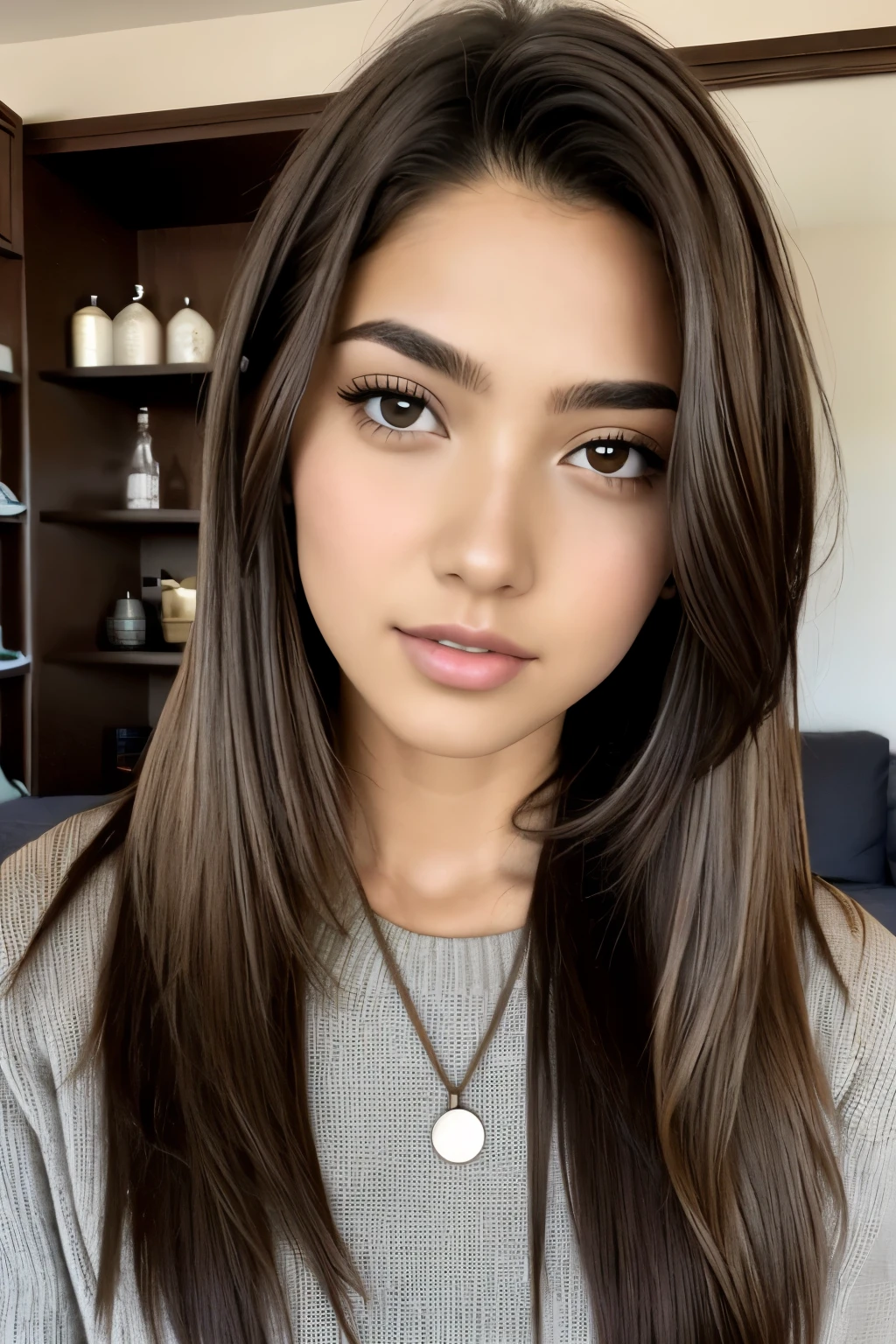 1 chica en, edad19, Solo, pelo largo, Colosal , mirando al espectador, pelo rubio, hombros descubiertos, Brown eyes, joya, cuerpo completo, un collar, fuera de los hombros, Sweaters, realista, desnuda