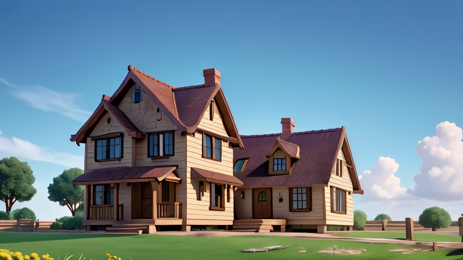 Close up view of house, 3D, Pixar, UHD, super detail, 4K, best quality, highres