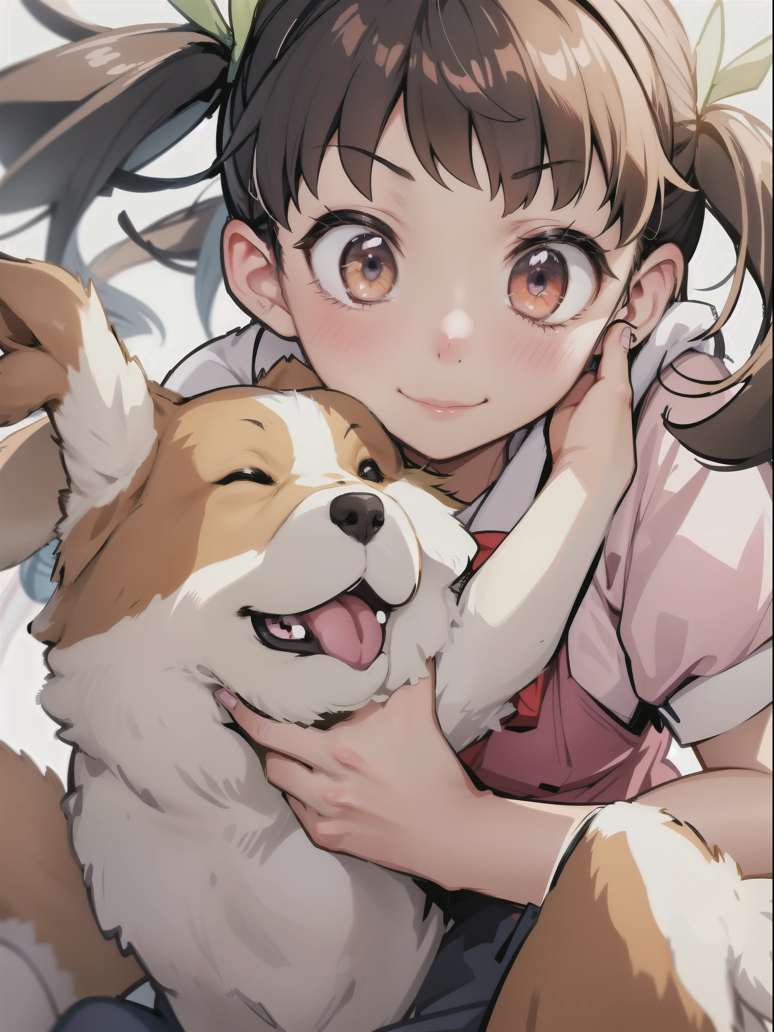 Anime girl hugging a dog with her eyes closed, Guys, Animated visual of a cute girl, cute animation, Today&#39;s recommended animation stills, Writer: Kamagurka, top rated on pixiv, digital animation illustration, Clean and detailed animated art, Kushard, 4k cartoon wallpaper, pixiv, by Shingei, official artwork, animation illustration