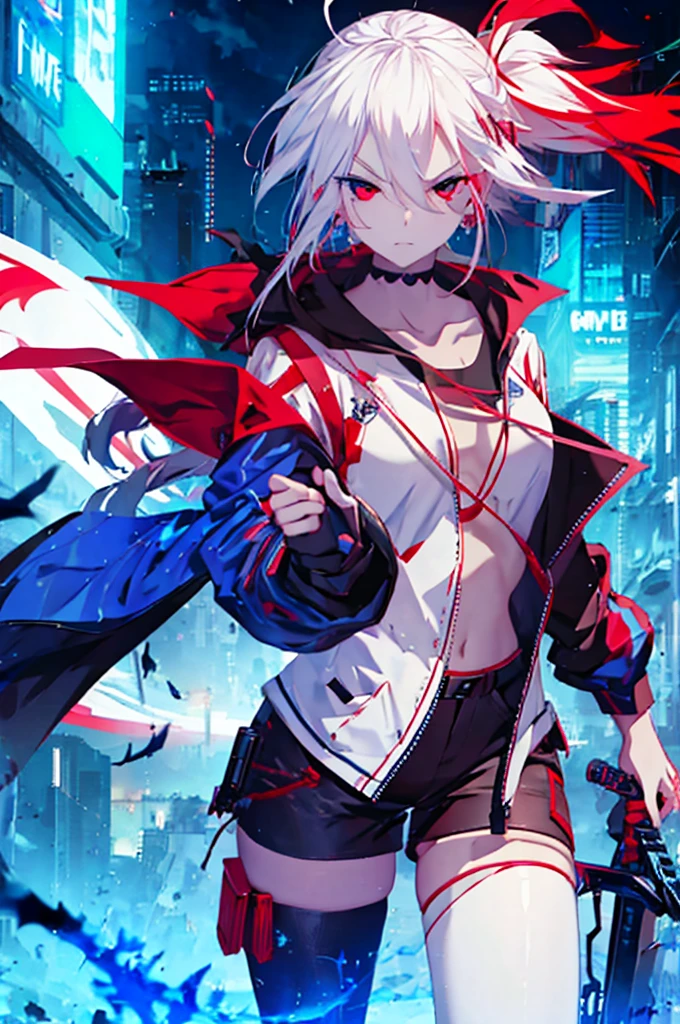  white hair, red eye, blue eye, anime girl with sword and sword in front of a background of blue and red, badass anime 8 k, best anime 4k konachan wallpaper, anime cyberpunk art, 4k anime wallpaper, anime wallpaper 4 k, anime wallpaper 4k, anime art wallpaper 4 k, anime art wallpaper 4k, anime art wallpaper 8 k, modern cyberpunk anime, dark night