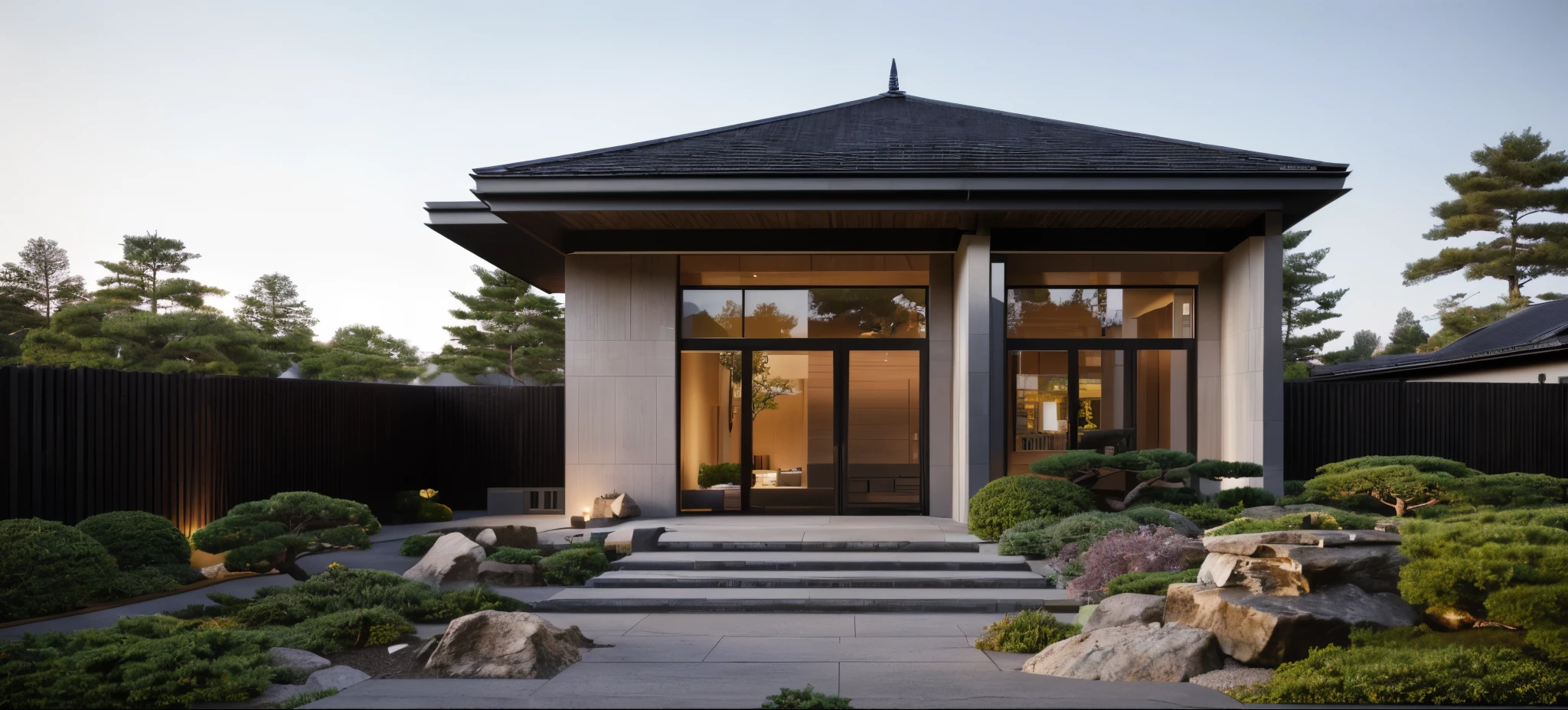 (masterpiece),(high quality), best quality, real,(realistic), super detailed, (full detail),(4k),8k,modern house exterior design,Modern architecture,Sandstone,whitewall,Beautiful_sky,Day light, no_humans, outdoors,sky,tree,Garden flower front of building,zen garden, japanese garden, modern japanese house, fish koi