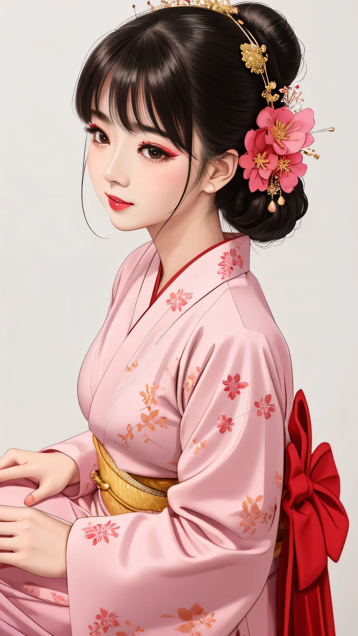 Standing back to back, I close my eyes in shame、Each has a different expression２People and sisters、(２ girls）、｟Dancing traditional performing arts gracefully)、((big breasts、small face、not exposed))、highest quality、masterpiece、（black hair、Bun Hair）、brown eyes、｟wide angle、Angle from above, from the waist up、A dynamic pause on a magazine cover、Each person has a different perspective when looking into the distance｠、(８K high quality、masterpiece、High resolution、Realistic and beautiful light and shadow、(highest quality)、(high resolution)、(very delicate and beautiful)、(beautiful 8k face)、(Close your eyes while smiling、beautiful eyes)、(Transparent skin)、(soft hair)、(８head and body)、(Japanese-style yukata kimono with pink and orange floral patterns on a white background, mixed with gold powder、wearing a yukata２Japanese beautiful girl)、((tanabata decoration background))、((small face))、(arms up)、thin and small nose、（red lipstick）、（make cheeks red）、（Glossy skin）、((Ink painting style))、extremely thin eyebrows、Overall super high quality、（She wears maiko-style makeup）、Whitening、long and beautiful eyelashes、Glossy skin、（red cheeks）,straight nose、masterpiece、highest quality、whole body、 eyebrows visible through hair、Bun Hair、grin、gal、Kogal、Fashionable、woman、fine、Pause、
Waiting to start 
