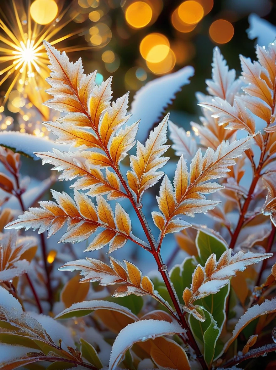 lighting art,Best quality, Masterpiece
Macro photography,glowing ice crystals Leaves and Flowers, glowing snow, patterns,rich details,selective focus,depth of field,blur, Bokeh,32K,
,National Geographic Magazine Style,High definition, ultra-high resolution, macro photography,rim lighting, fluffy light