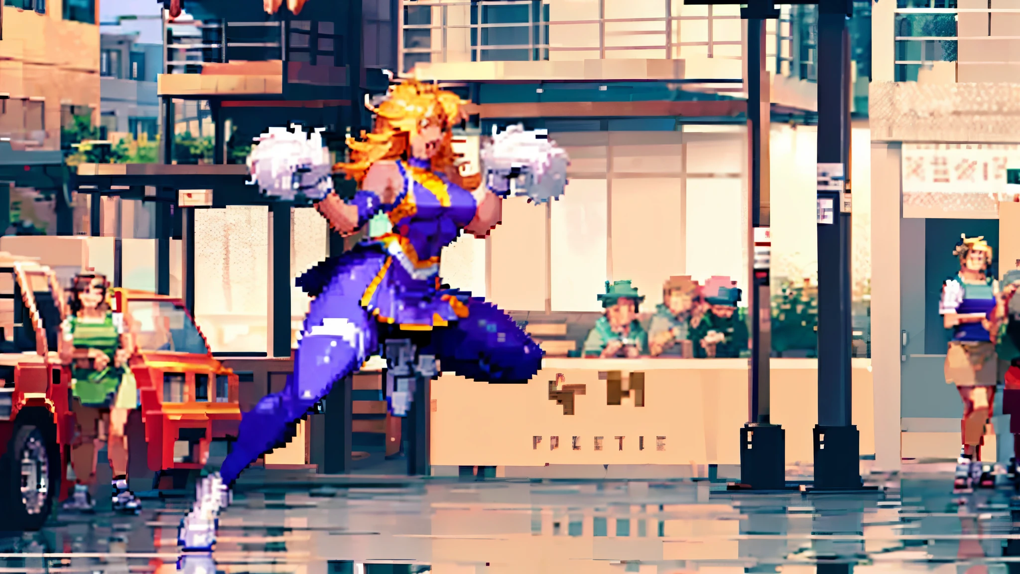 1girl cheerleader jumping ,happy, (PixelArt:1), (blue eyes, skirt, blonde, pom-pom), curvy, looking at viewer, smile, :D, jumping, cute pose,
(detailed landscape, street, cityscape, ), (background:1), (dynamic_angle:1.2), (dynamic_pose:1.2), (rule of third_composition:1.3), (dynamic_perspective:1.2), (dynamic_Line_of_action:1.2), solo, wide shot,
(masterpiece:1.2), (best quality, highest quality), (ultra detailed), (8k, 4k, intricate),(full-body-shot:1), , (50mm), (highly detailed:1.2),(detailed face:1.2),,(gradients),(ambient light:1.3),(cinematic composition:1.3),(HDR:1),Accent Lighting, extremely detailed, original, highres, (perfect_anatomy:1.2),