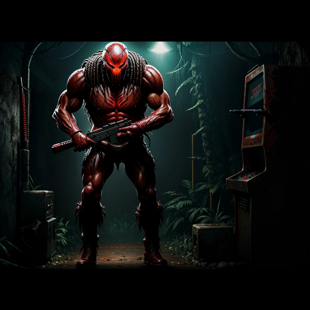 Meat from Mortal Kombat, grotesque disfigured being, exposed muscles, exposed tendons, exposed organs, raw exposed flesh, lacks skin, visible skeletal structure, bloody flesh, gory flesh, solo, intricate, high detail, sharp focus, dramatic, photorealistic painting art by greg rutkowski