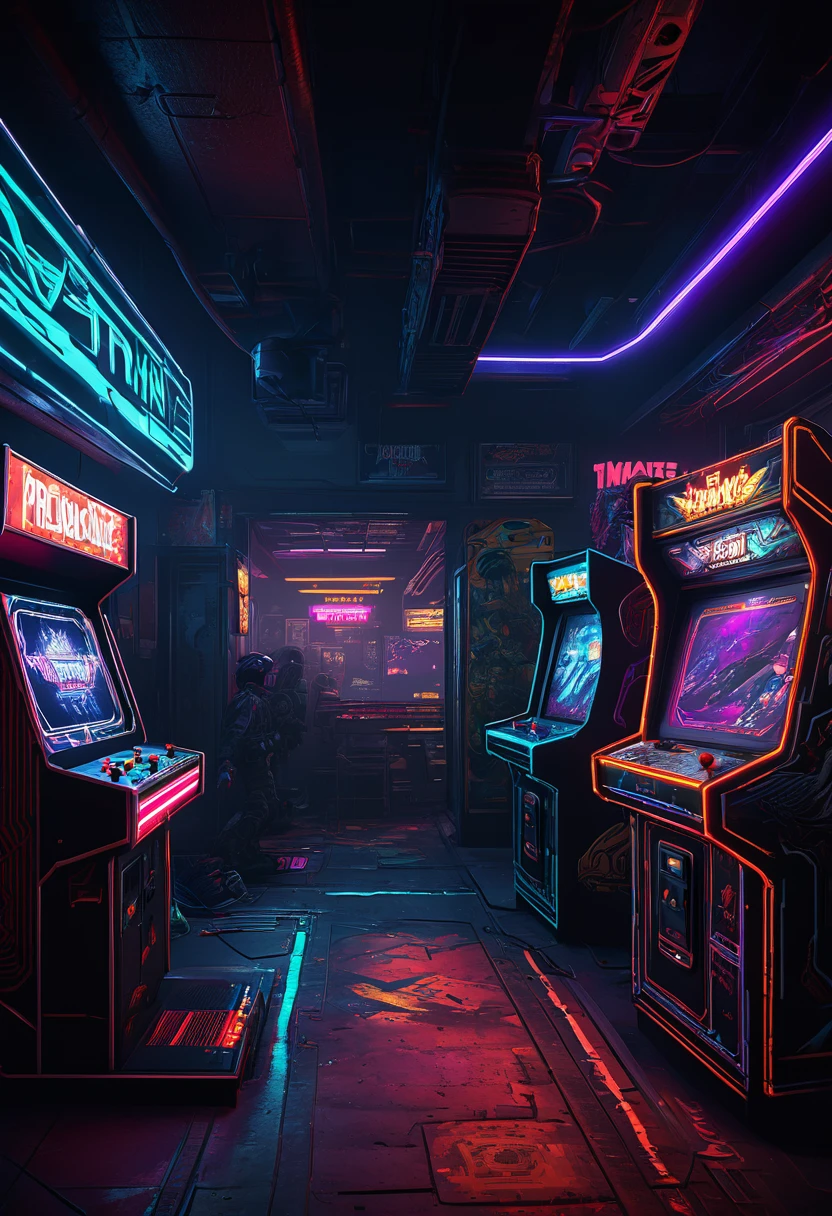 Gameplay of an 80s style arcade game based on horror action film Predator, pixelated, 2 player, controllers are machine guns (Uzis)