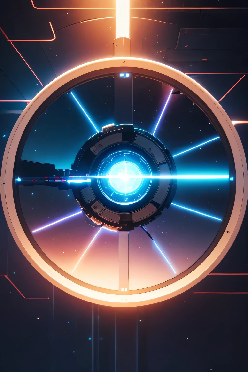 Technology round frame,space station,blue neon light,sense of technology,3D,HD quality,detail,clean background,Front view