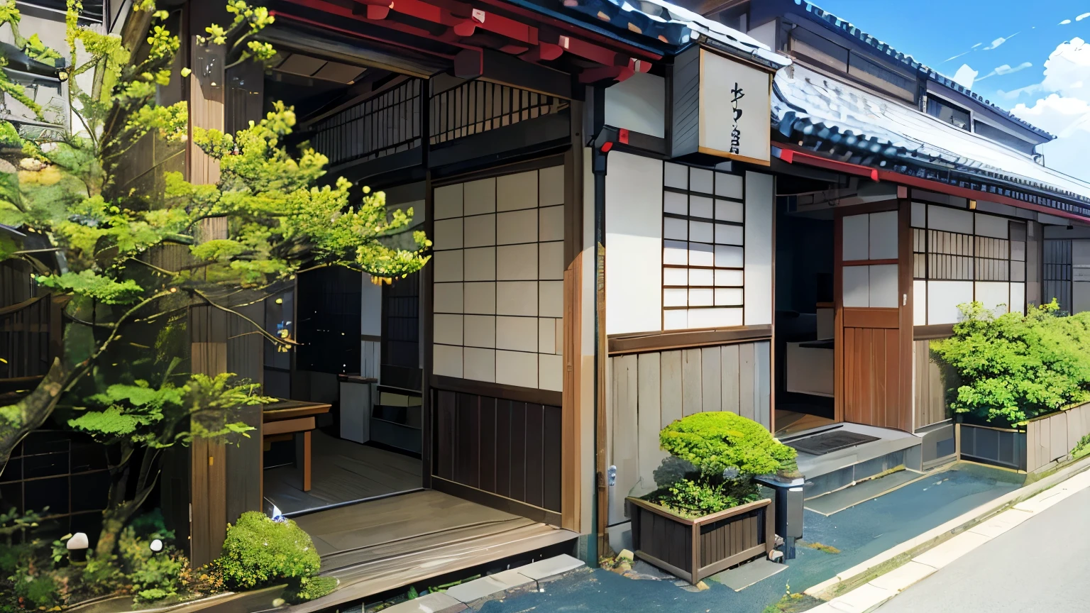 Japanese residential area、Blue sky、daytime、Cat、early summer