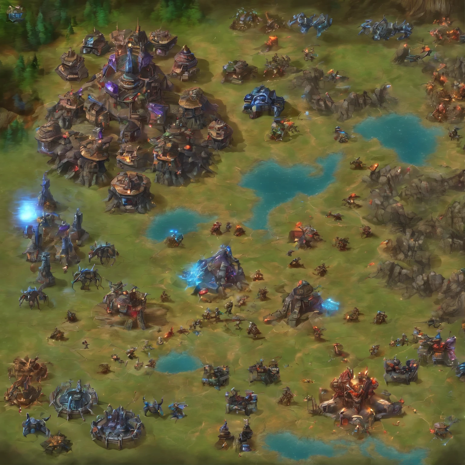 game:StarCraft, (battlefield, war, science fiction, outer space:1.1, planet, land, Mountain, High-tech human infantry, Humans face the Zerg, tsunami-like Zerg swarm, tactical vision:1.1, top view, bright colors, futuristic lighting) (best quality, Super detailed, high resolution, masterpiece:1.2), (actual, photoactual:1.37), high dynamic range, ultra high definition, studio lighting, extremely detailed description, professional, Bokeh