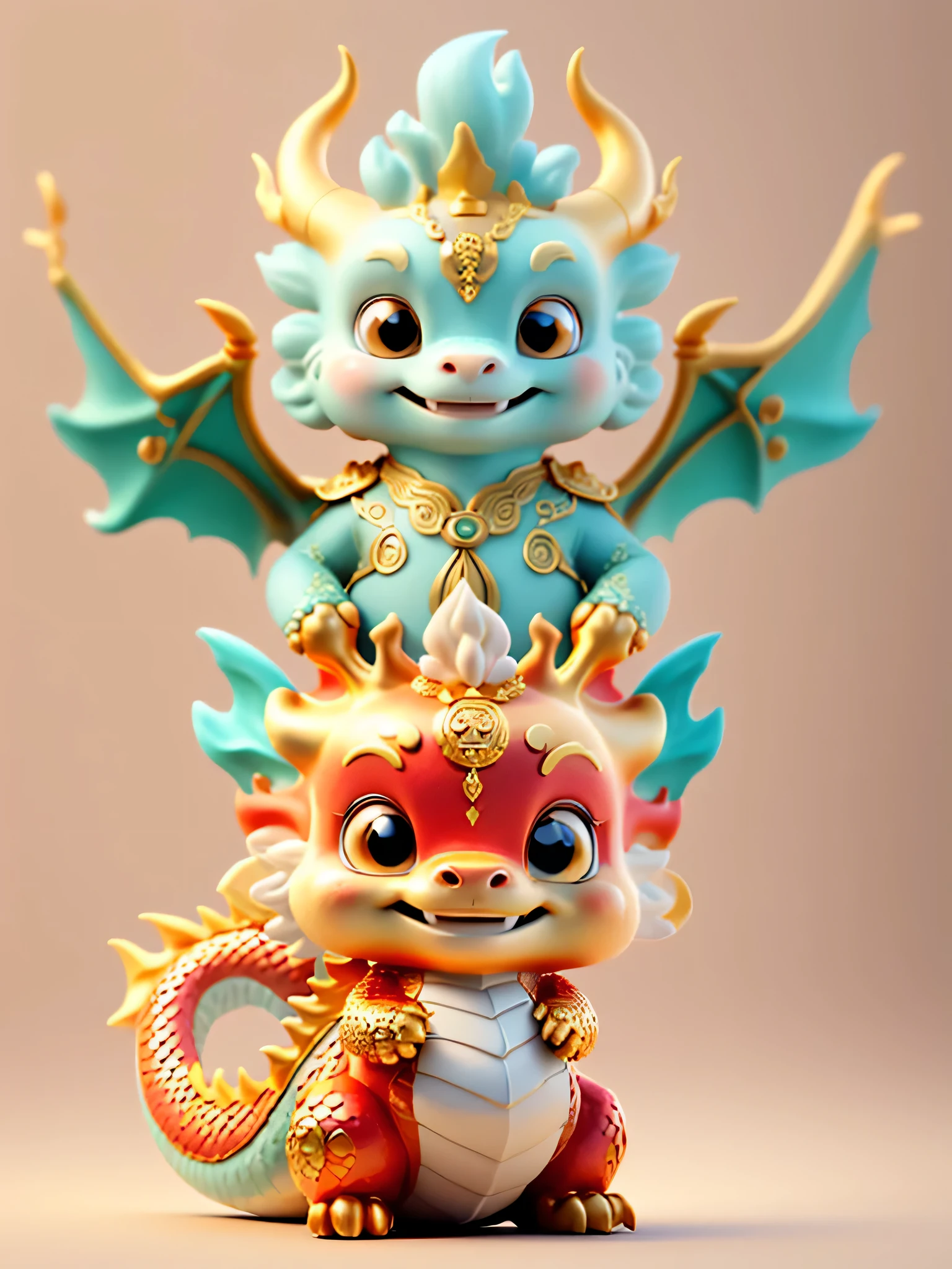 Chinese dragon，The background is casual，Delicate picture quality，HD，Happy expression，golden dragon baby，，bowing