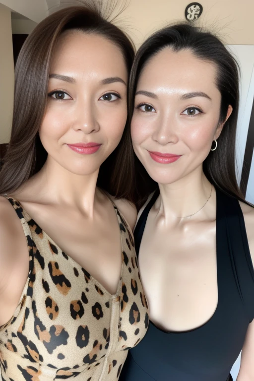 highest quality、masterpiece、超A high resolution、(hentel realism:1.4)、(real skin texture:1.3)、with panoramic view、porate、very wide angle lens、beautiful adult woman、Beautiful details down to the eyes and skin、smile、long wet brown hair、small bust、big necklace、Leopard print full body underwear、kitchen、spread your legs、