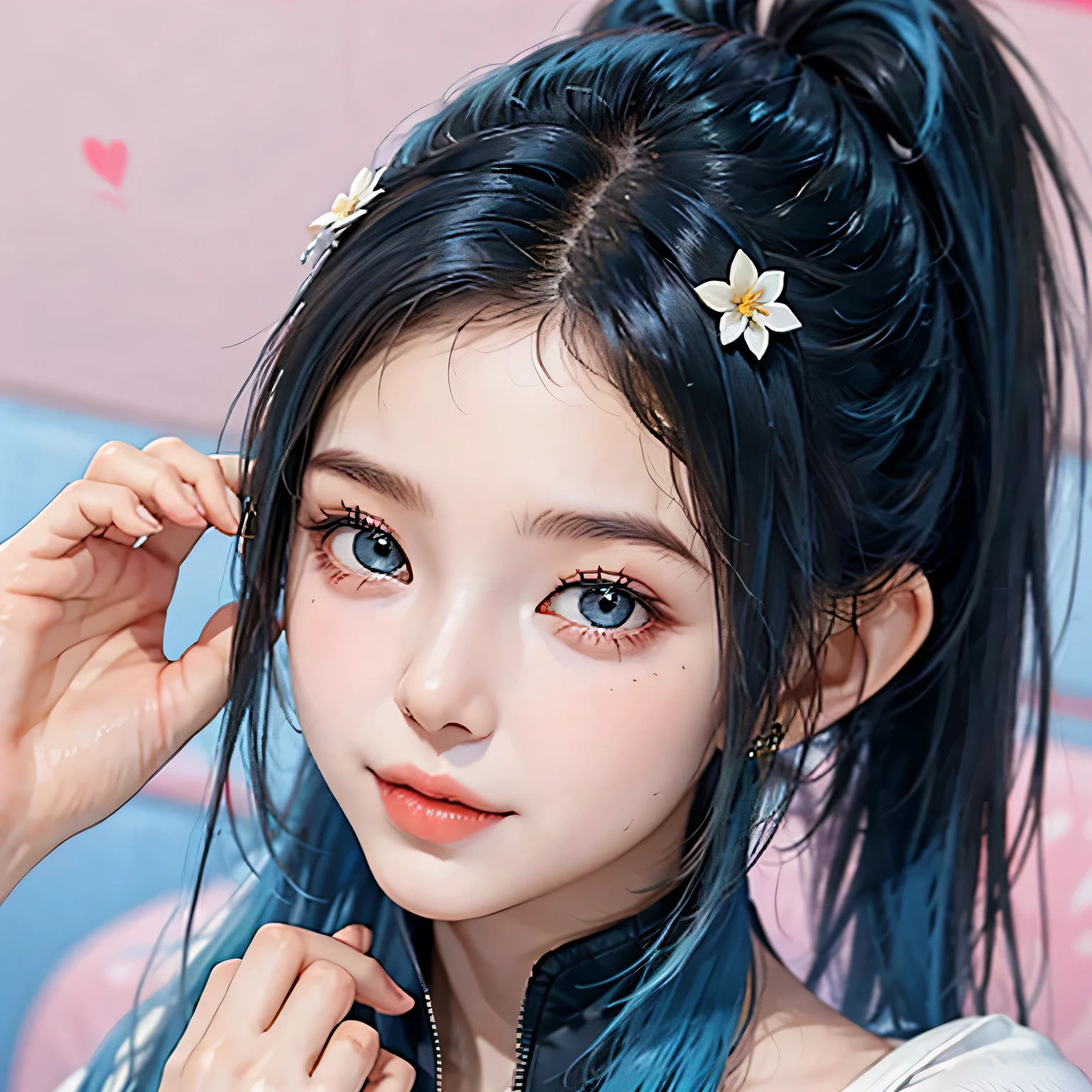 (((NSFW1.5)))，(masterpiece), (highest quality), (super detailed),(messy hair),(figure), (1 girl), (fashionable clothes), Are standing, Fashion Model, looking at the viewer, (interview), (simple background),detailed and beautiful eyes, delicate beautiful face, floating,(high color saturation),(colorful splashes),colorful bubble,(shining), focus on face,  ponytail, kamisato ayaka, light blue hair, bangs, hair ring, floating flowers, floating hair, (shining), best writing, best shadow,