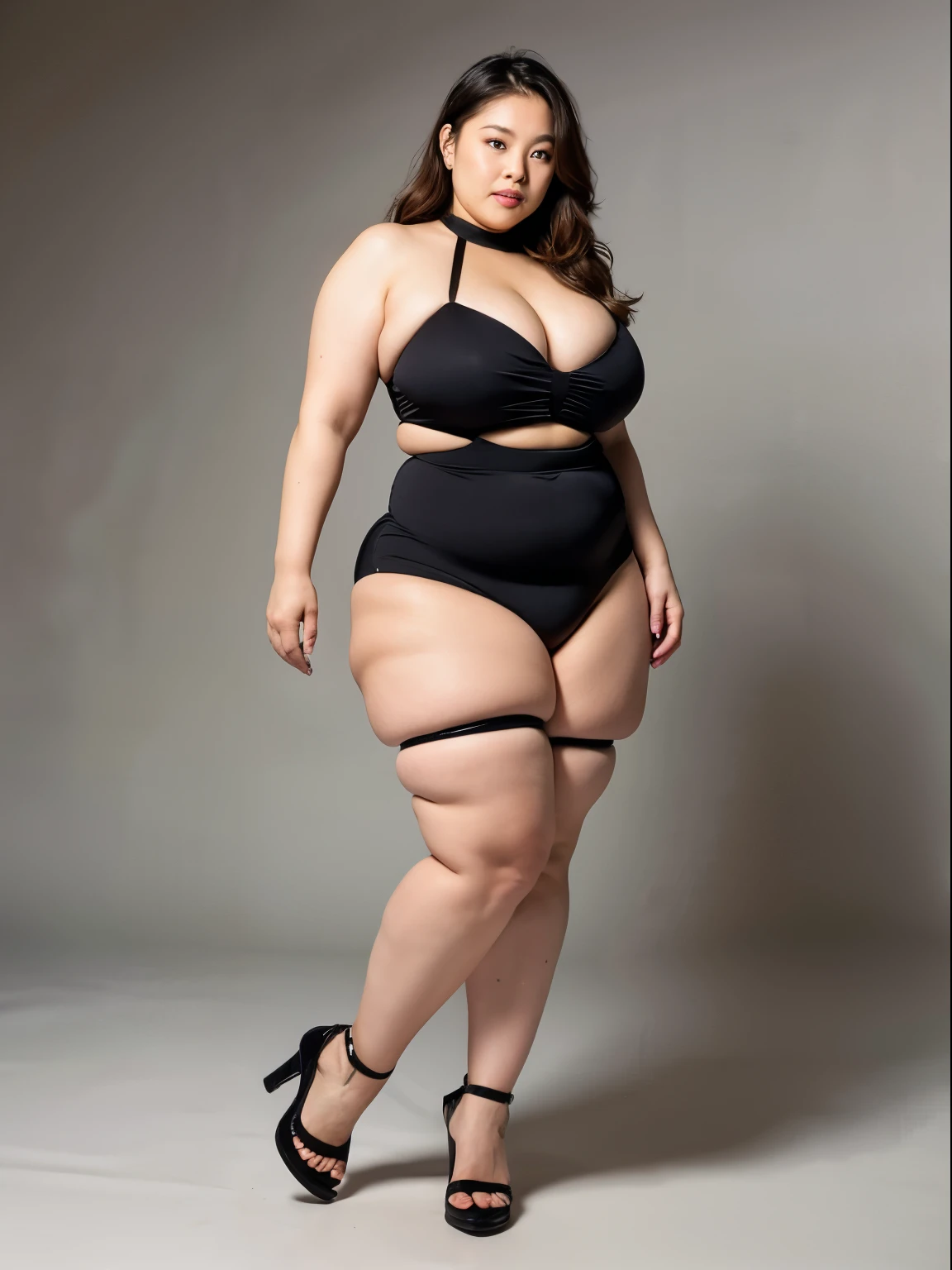 one woman, Super big breasts and tall body, bondage, full body portrait,Chubby, gal